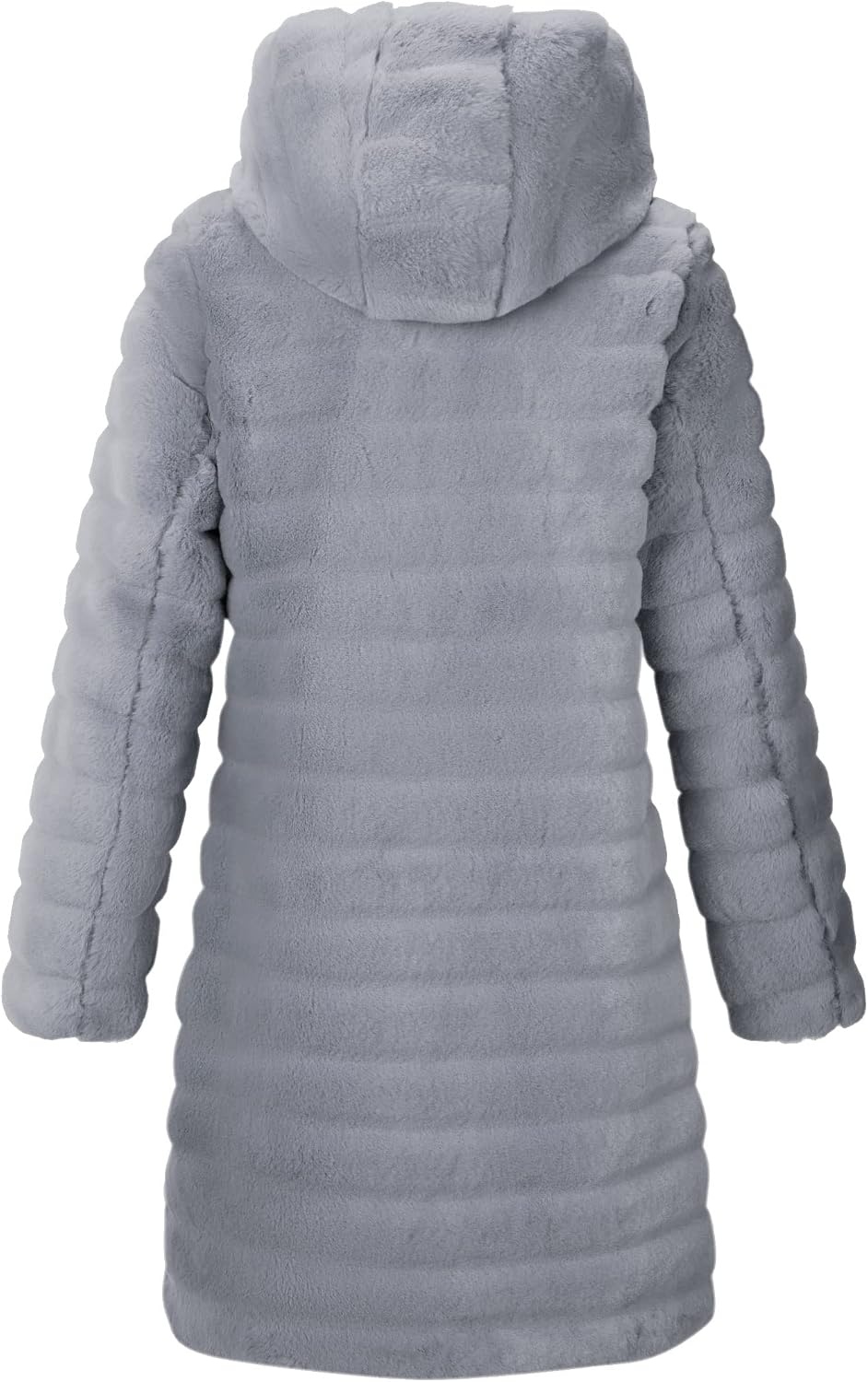image:imageRISISSIDA Women Long Faux Fur CoatHooded Fleece Jacket Stripes PatternFuzzy Winter Fall Thermal Shearling Warm Fluffy Furry OvercoatZip UpSide PocketsGrayhorizontal Texture