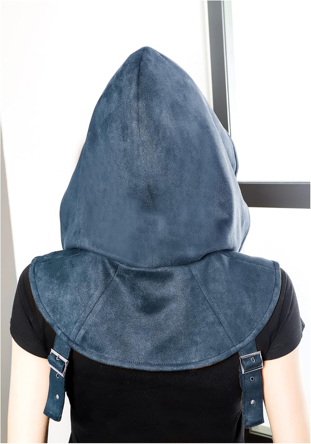 image:imageSteampunk Hooded Cowl Renaissance Gothic Short Cape Medieval Cloak with Buckles Cosplay LARP CostumeBlue