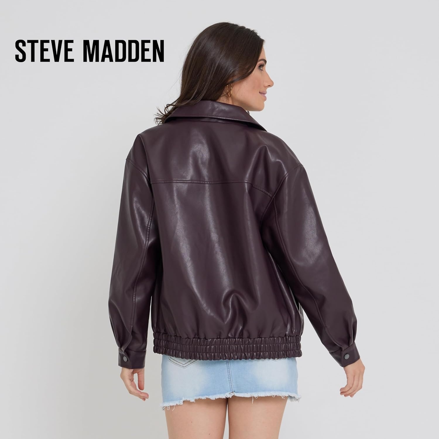 image:imageSteve Madden Leather Jacket Women Faux Leather Bomber Motorcycle JacketBurgundy