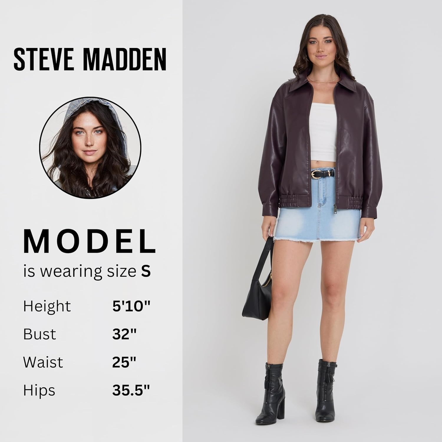 image:imageSteve Madden Leather Jacket Women Faux Leather Bomber Motorcycle JacketBurgundy