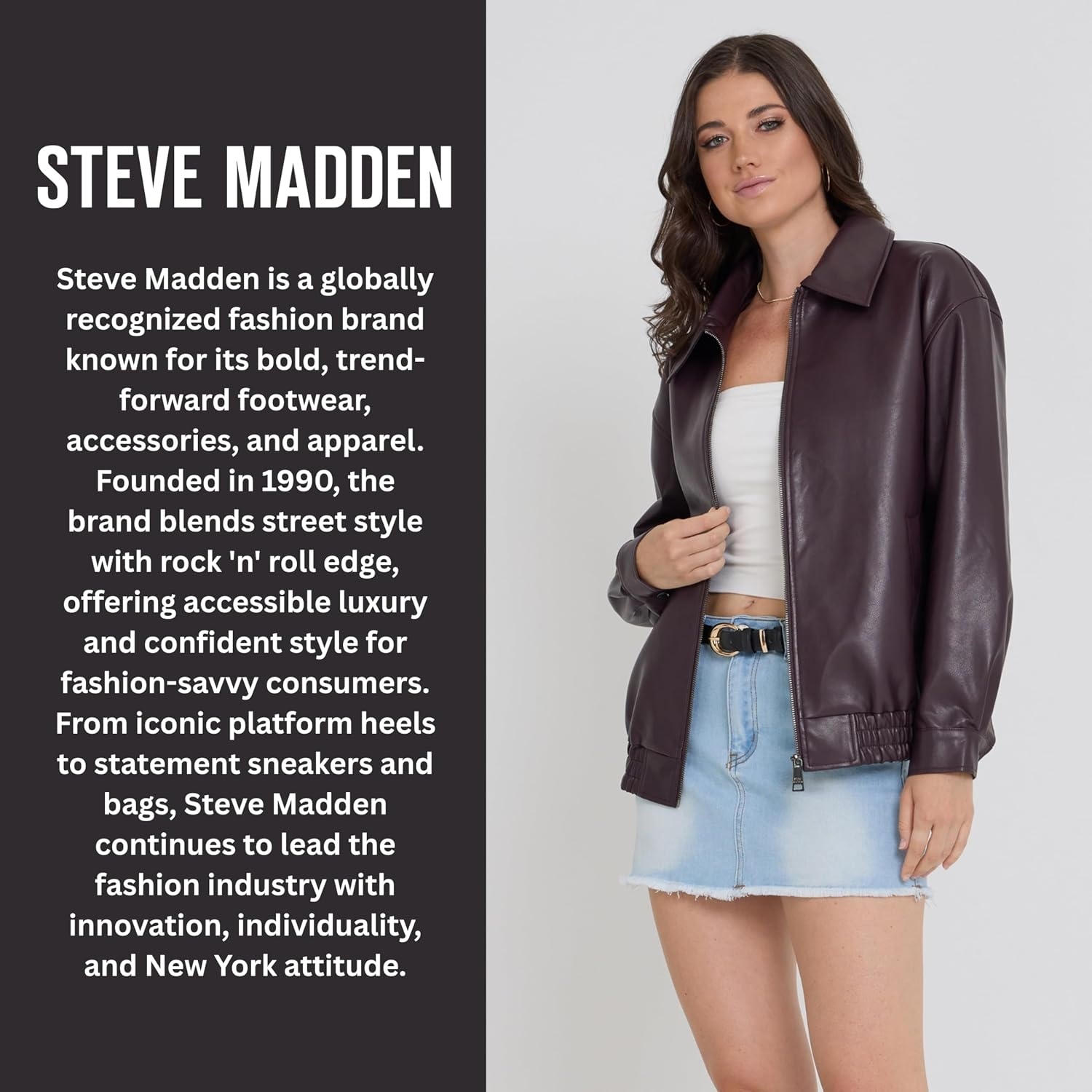 image:imageSteve Madden Leather Jacket Women Faux Leather Bomber Motorcycle JacketBurgundy