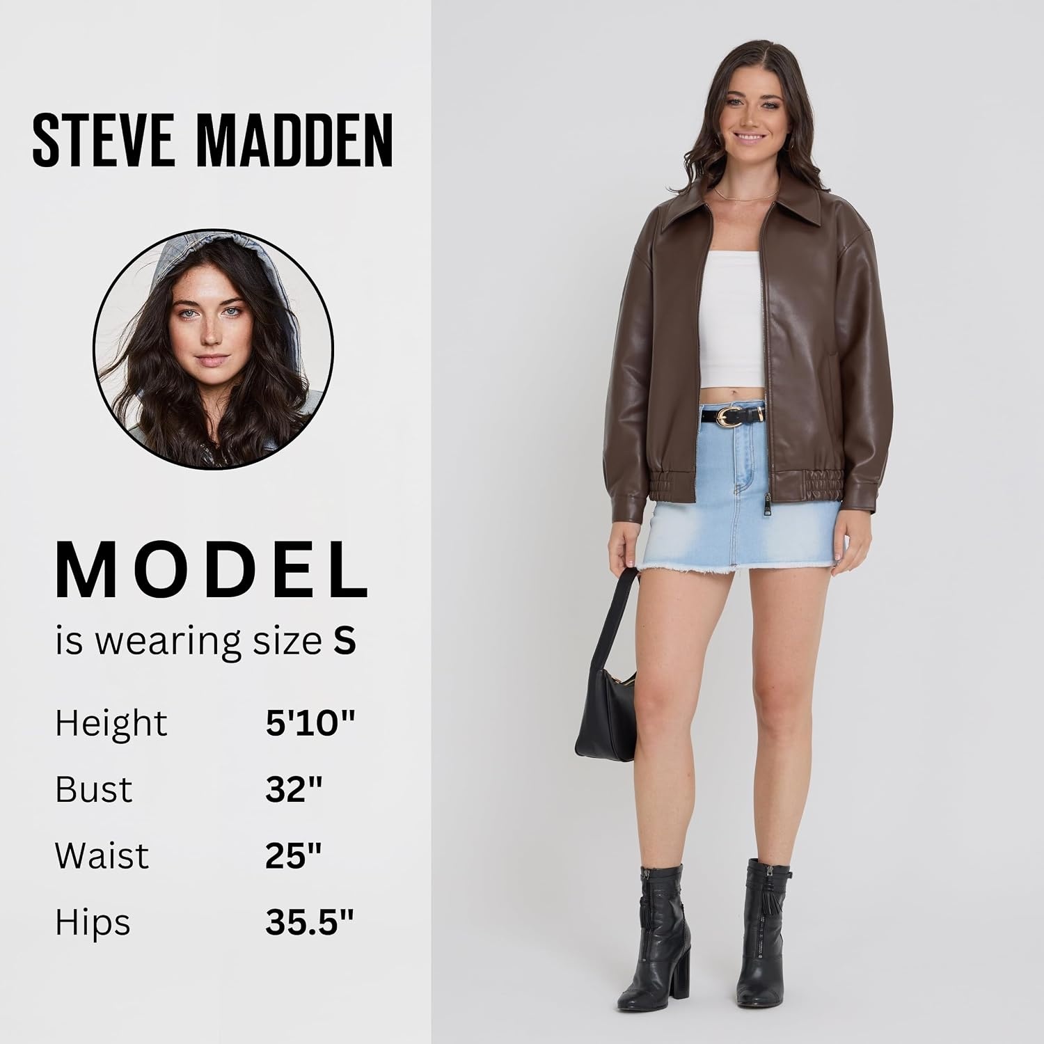 image:imageSteve Madden Leather Jacket Women Faux Leather Bomber Motorcycle JacketEspresso