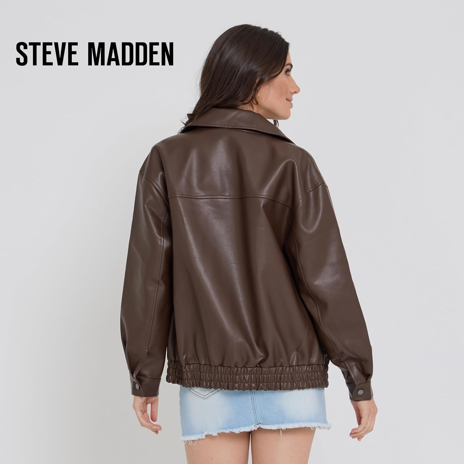 image:imageSteve Madden Leather Jacket Women Faux Leather Bomber Motorcycle JacketEspresso