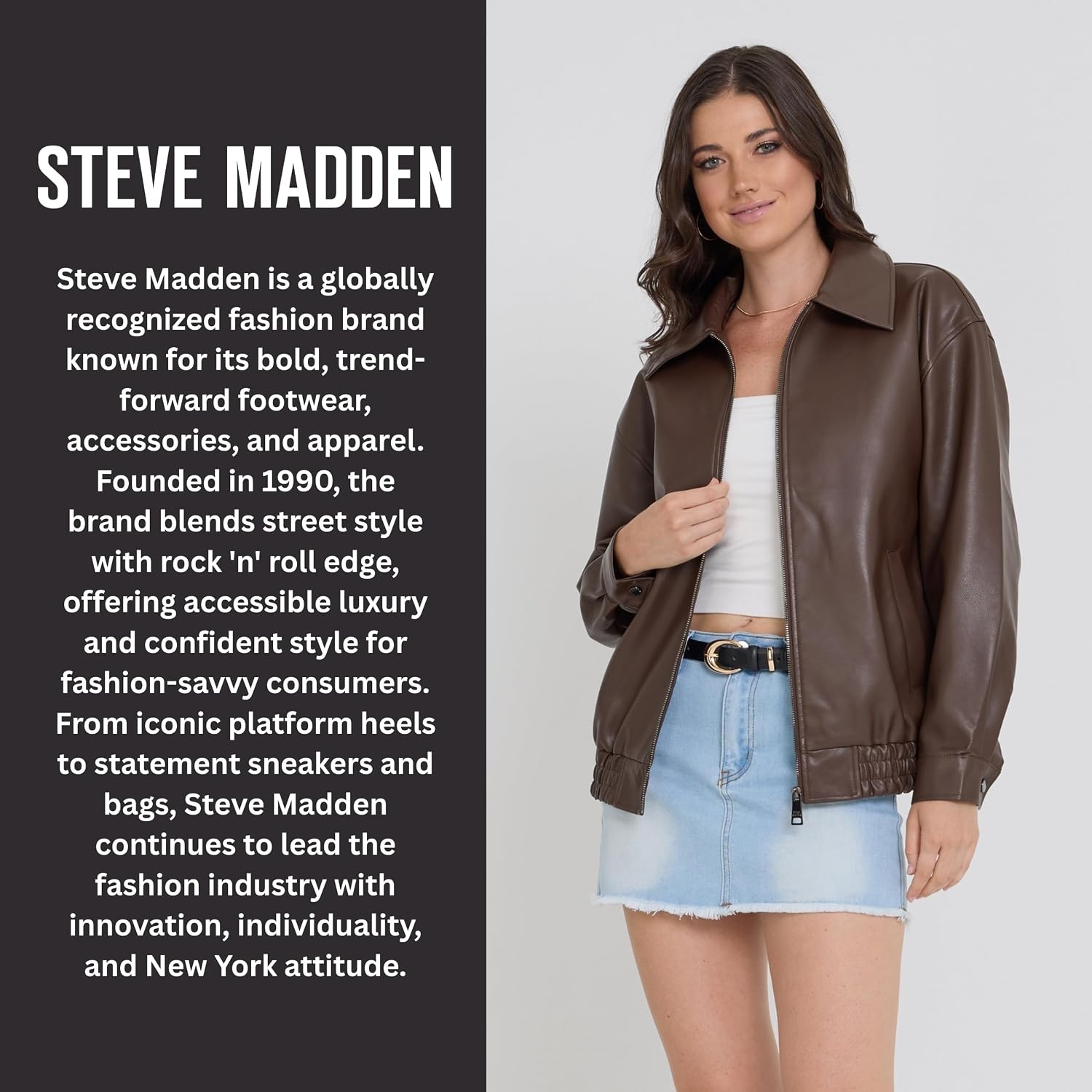 image:imageSteve Madden Leather Jacket Women Faux Leather Bomber Motorcycle JacketEspresso