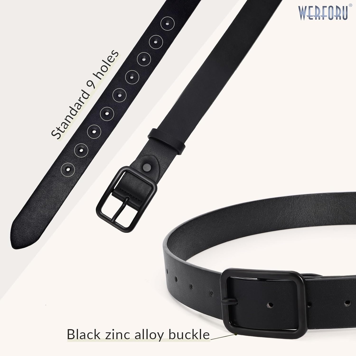 image:imageWERFORU Women Classic Black Leather Belt With Square Silver Buckle For Jeans Pants13 widthAblack With Black