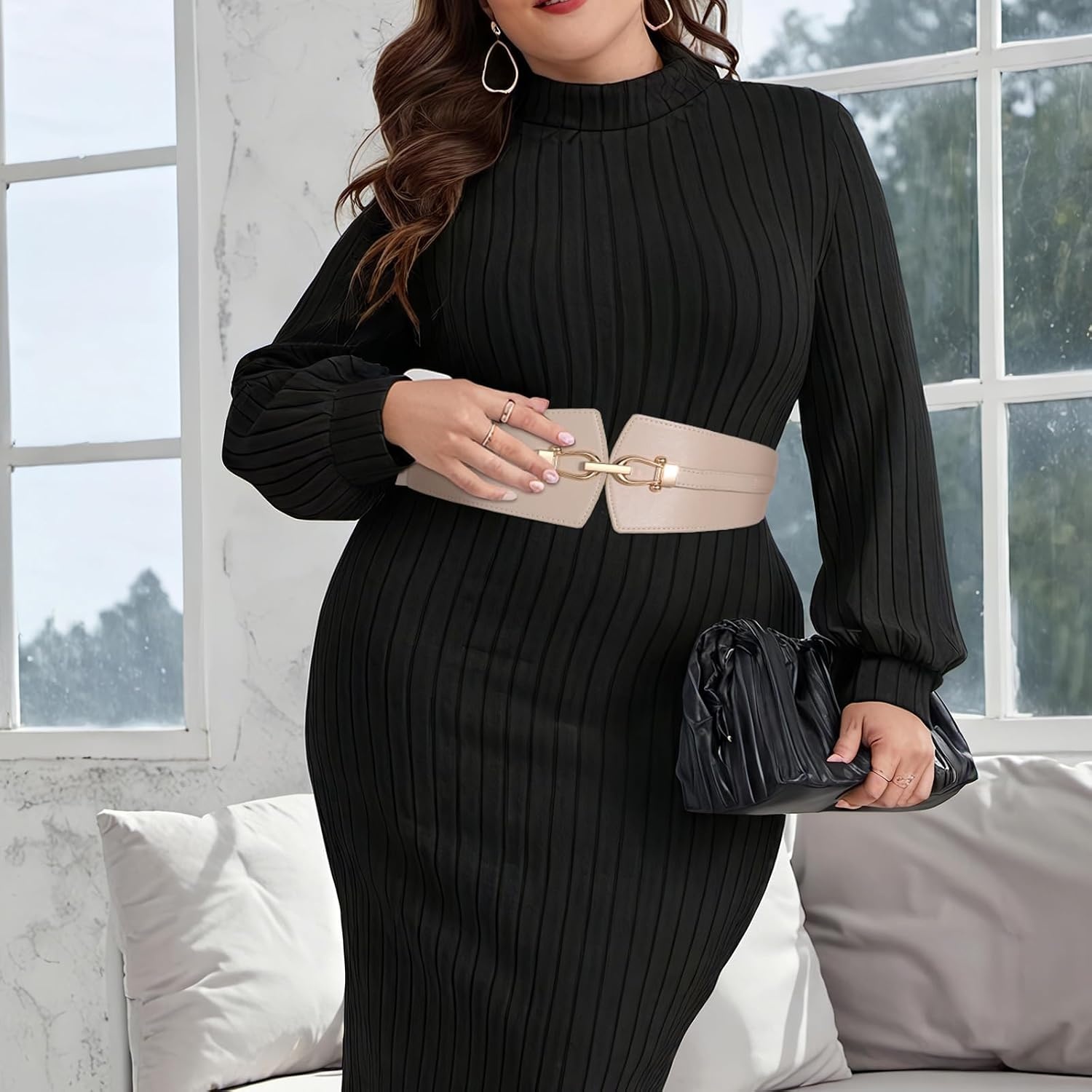 image:imageWide Elastic Belts for Women Corset Belt with Gold Buckle for Dresses Coat Stretch Leather Belt Comfy amp Adjustable 24 Wide Corset Belt Highlight Waistline Wide Belts for Dresses Shirts CoatBrown Beige
