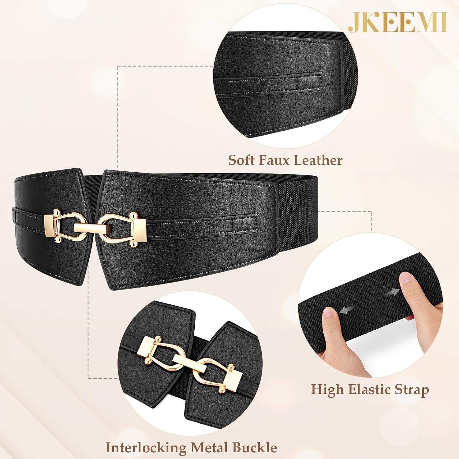 image:imageWide Elastic Belts for Women Corset Belt with Gold Buckle for Dresses Coat Stretch Leather Belt Comfy amp Adjustable 24 Wide Corset Belt Highlight Waistline Wide Belts for Dresses Shirts CoatBlack Brown