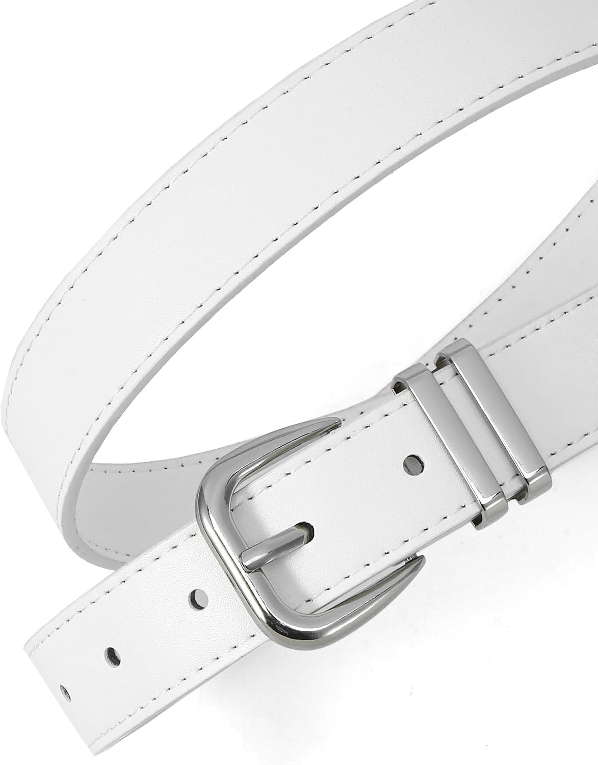 image:imageWomen Belts for Jeans Dresses GoldSilver Buckle Ladies Waist Belt 11 in Wide Solid Faux Leather Small to Plus Sizes Casual Fashion Style Basic Work Daily OutfitsWhite