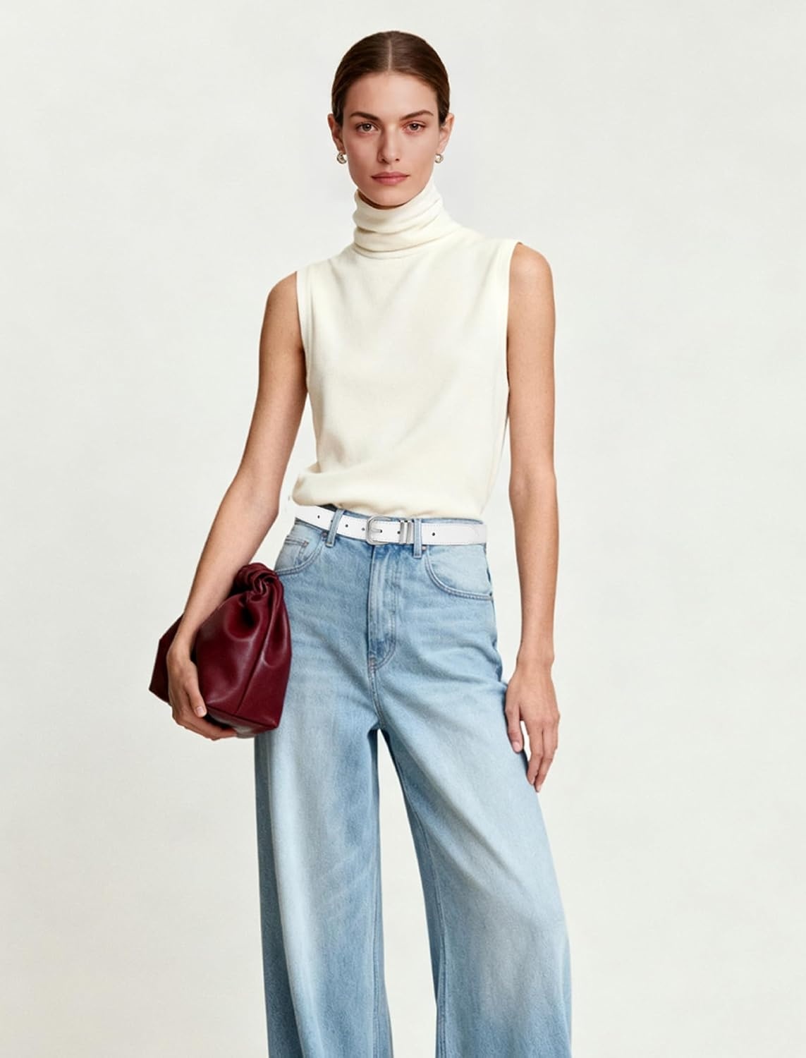 image:imageWomen Belts for Jeans Dresses GoldSilver Buckle Ladies Waist Belt 11 in Wide Solid Faux Leather Small to Plus Sizes Casual Fashion Style Basic Work Daily OutfitsWhite