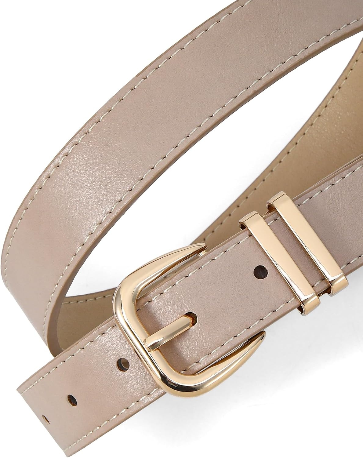 image:imageWomen Belts for Jeans Dresses GoldSilver Buckle Ladies Waist Belt 11 in Wide Solid Faux Leather Small to Plus Sizes Casual Fashion Style Basic Work Daily OutfitsBeige