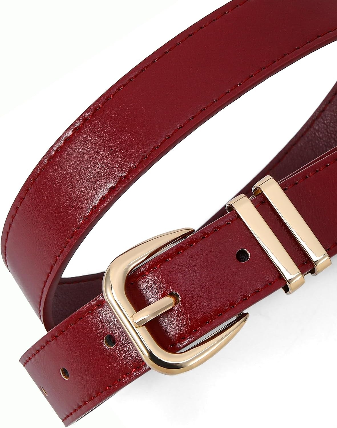 image:imageWomen Belts for Jeans Dresses GoldSilver Buckle Ladies Waist Belt 11 in Wide Solid Faux Leather Small to Plus Sizes Casual Fashion Style Basic Work Daily OutfitsWine Red