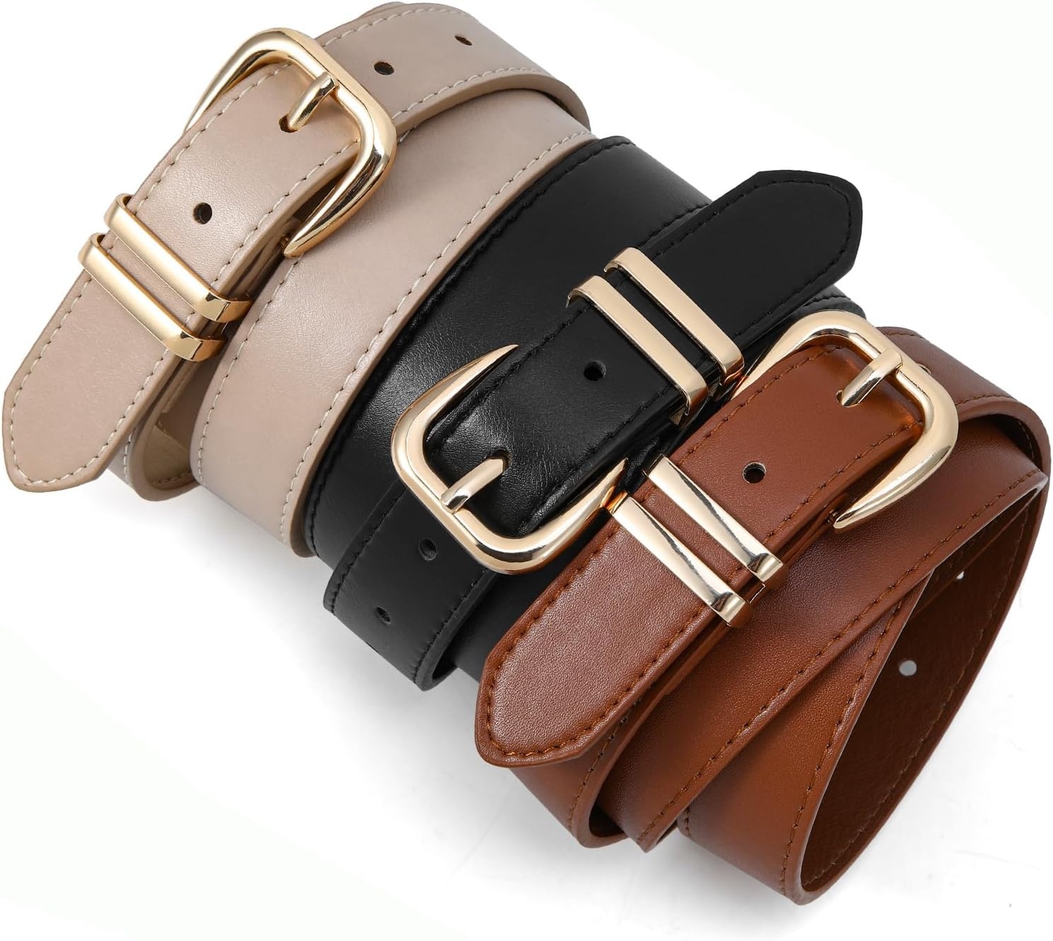 image:imageWomen Belts for Jeans Dresses GoldSilver Buckle Ladies Waist Belt 11 in Wide Solid Faux Leather Small to Plus Sizes Casual Fashion Style Basic Work Daily OutfitsBrown