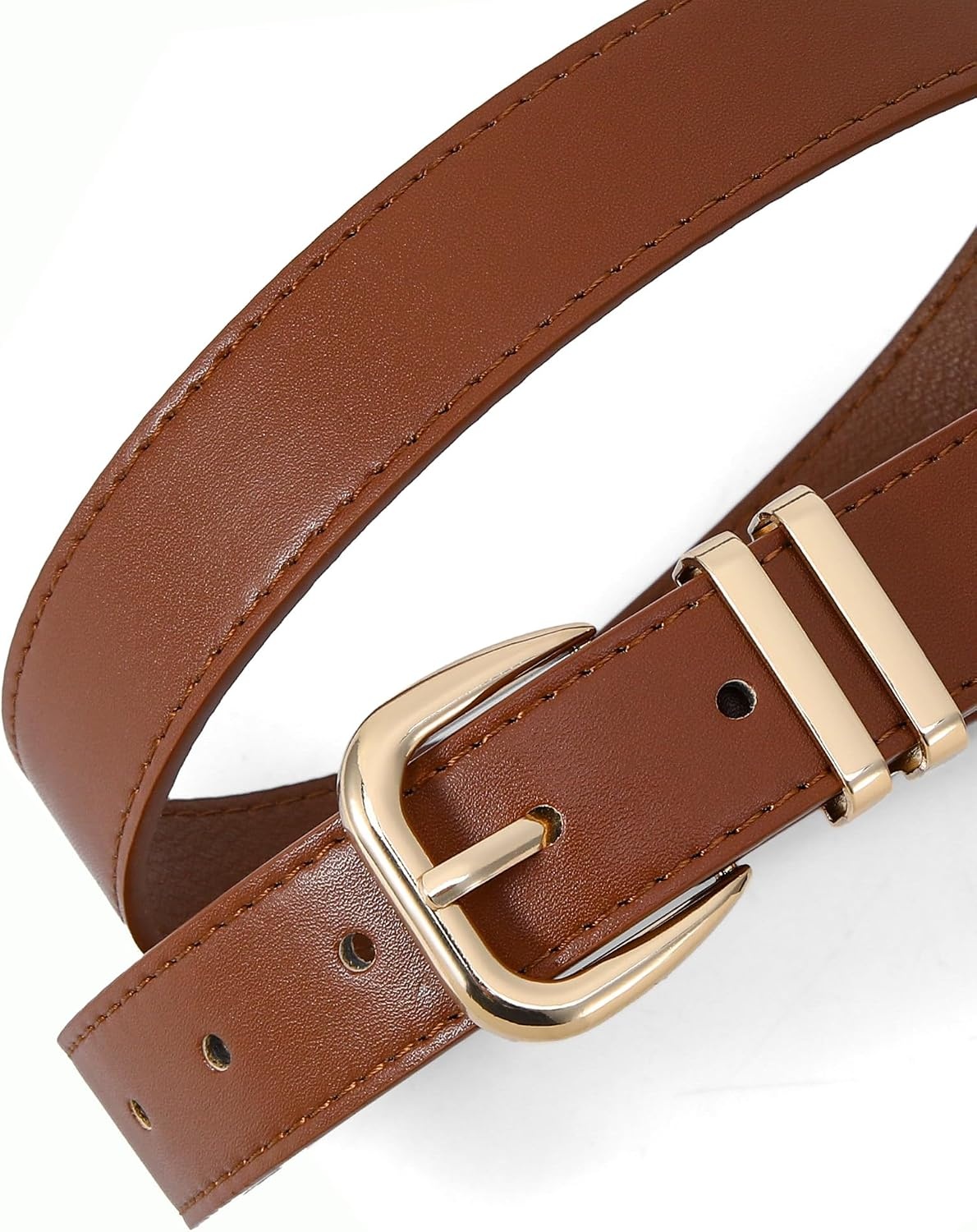 image:imageWomen Belts for Jeans Dresses GoldSilver Buckle Ladies Waist Belt 11 in Wide Solid Faux Leather Small to Plus Sizes Casual Fashion Style Basic Work Daily OutfitsBrown