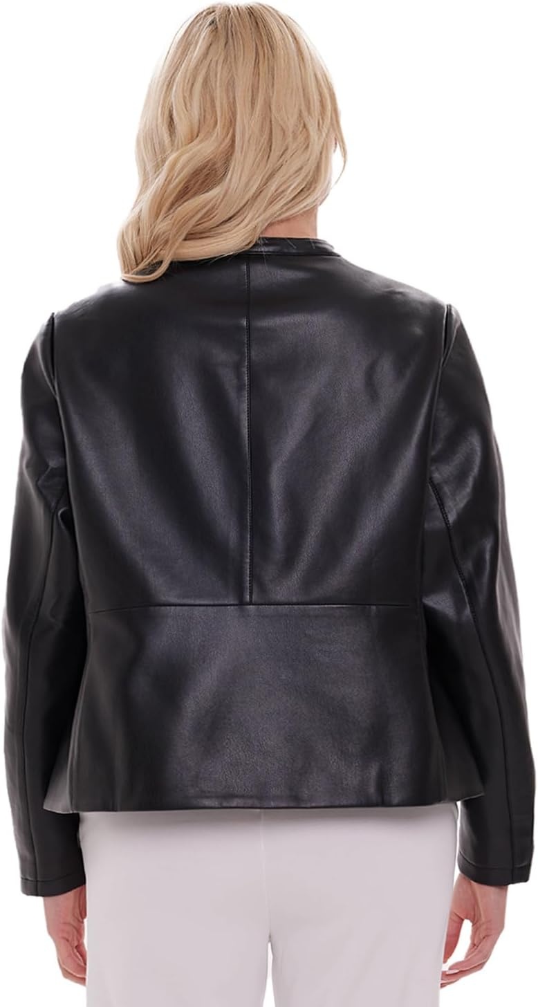 image:imageWomen Plus Size Faux Leather Moto Jacket Oversized Motorcycle Coat soft faux PU leather materialclassic lapel biker designmulti zipper pocketslong sleeve moto jacketwomen motorcycle coatBlack 154
