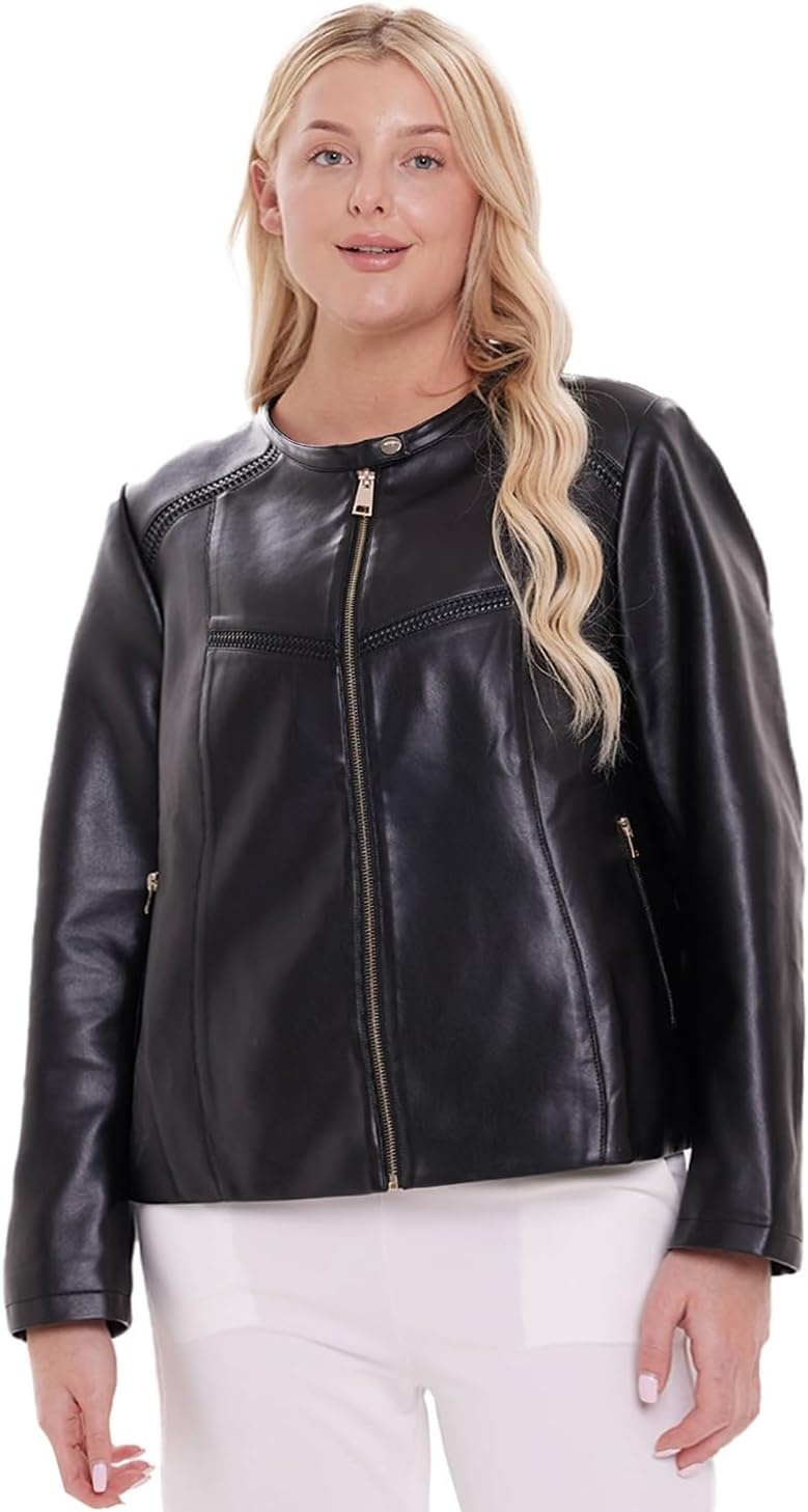 image:imageWomen Plus Size Faux Leather Moto Jacket Oversized Motorcycle Coat soft faux PU leather materialclassic lapel biker designmulti zipper pocketslong sleeve moto jacketwomen motorcycle coatBlack 154