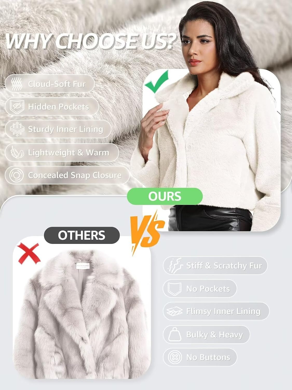 image:imageWomens Cropped Faux Fur Jacket with Hidden Pockets and Buttons Plush Shawl Collar Cardigan Sexy CoatWhite