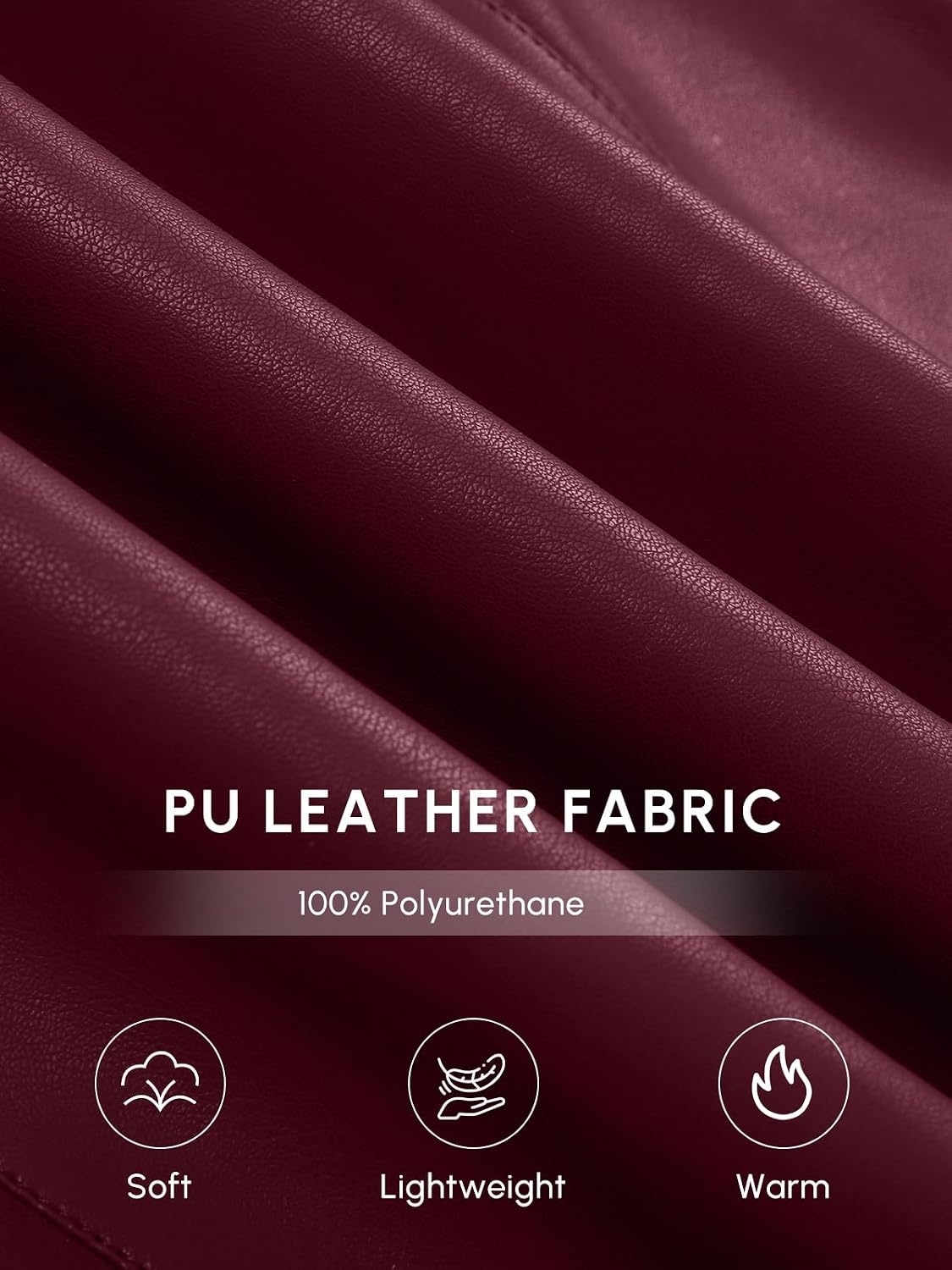 image:imageWomens Faux Leather Blazer Oversized Bomber Winter Coat Motocycle Button Down Fall Jackets with PocketsBurgundy