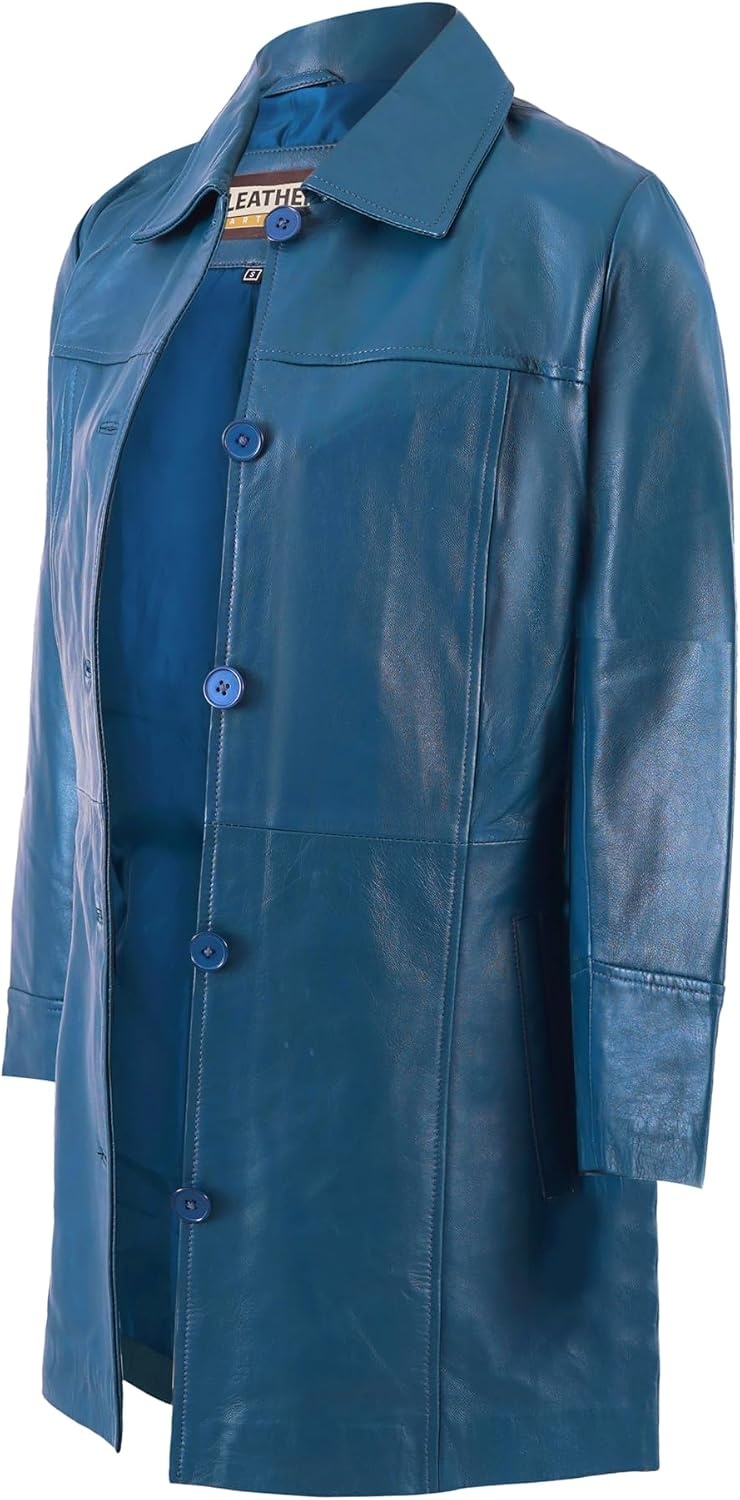 image:imageWomens Lambskin Leather Car Coat Classic 34 Length Style OvercoatBlue