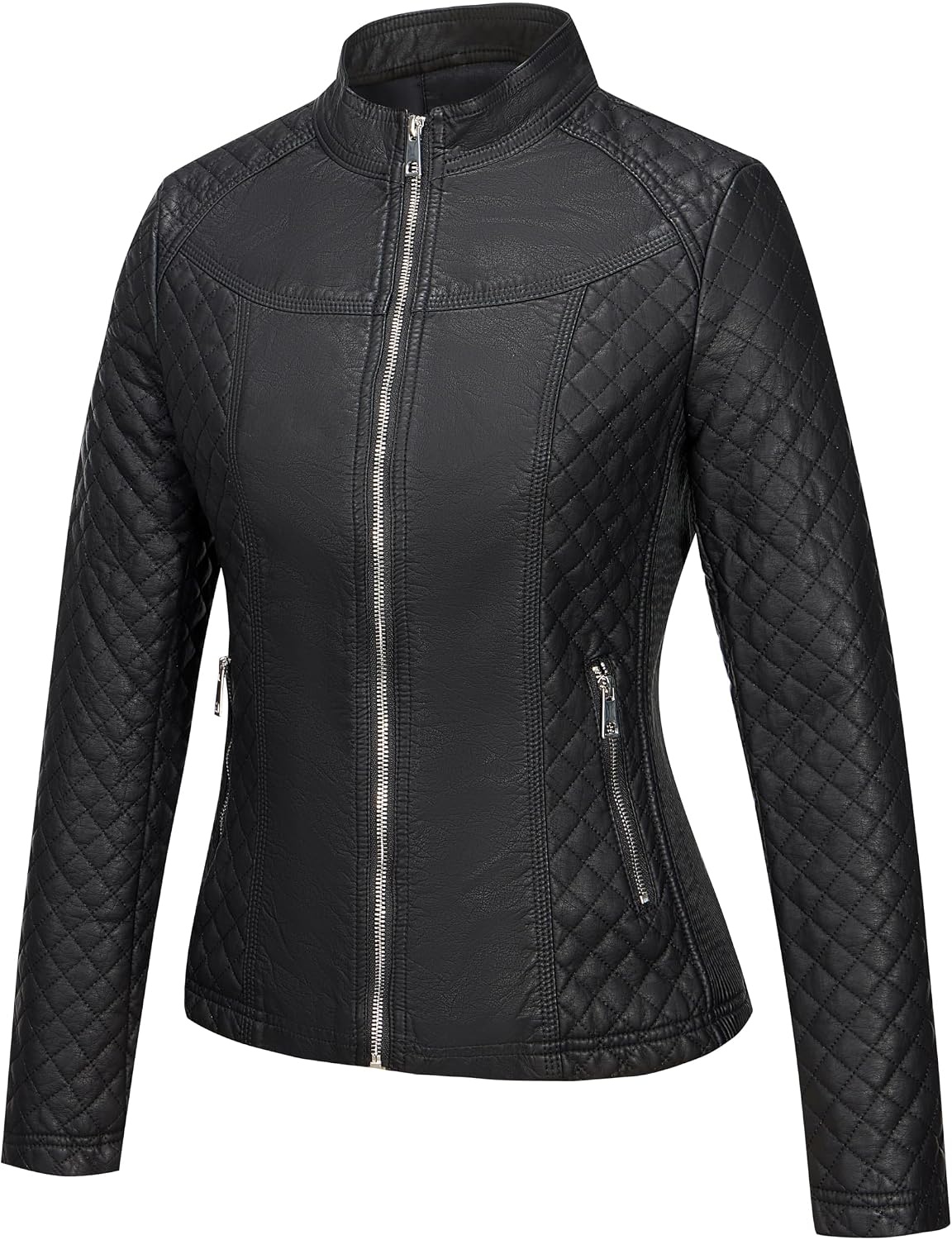 image:imageWomens Plus Size Faux Leather Zip Up Moto Jacket Fashion Coats 1X5X Geschallino Spring Fall OutfitsStand CollarLapelGoing Out Concert Party Clothesfor Commute Travel and Daily StreetwearBlack Coat