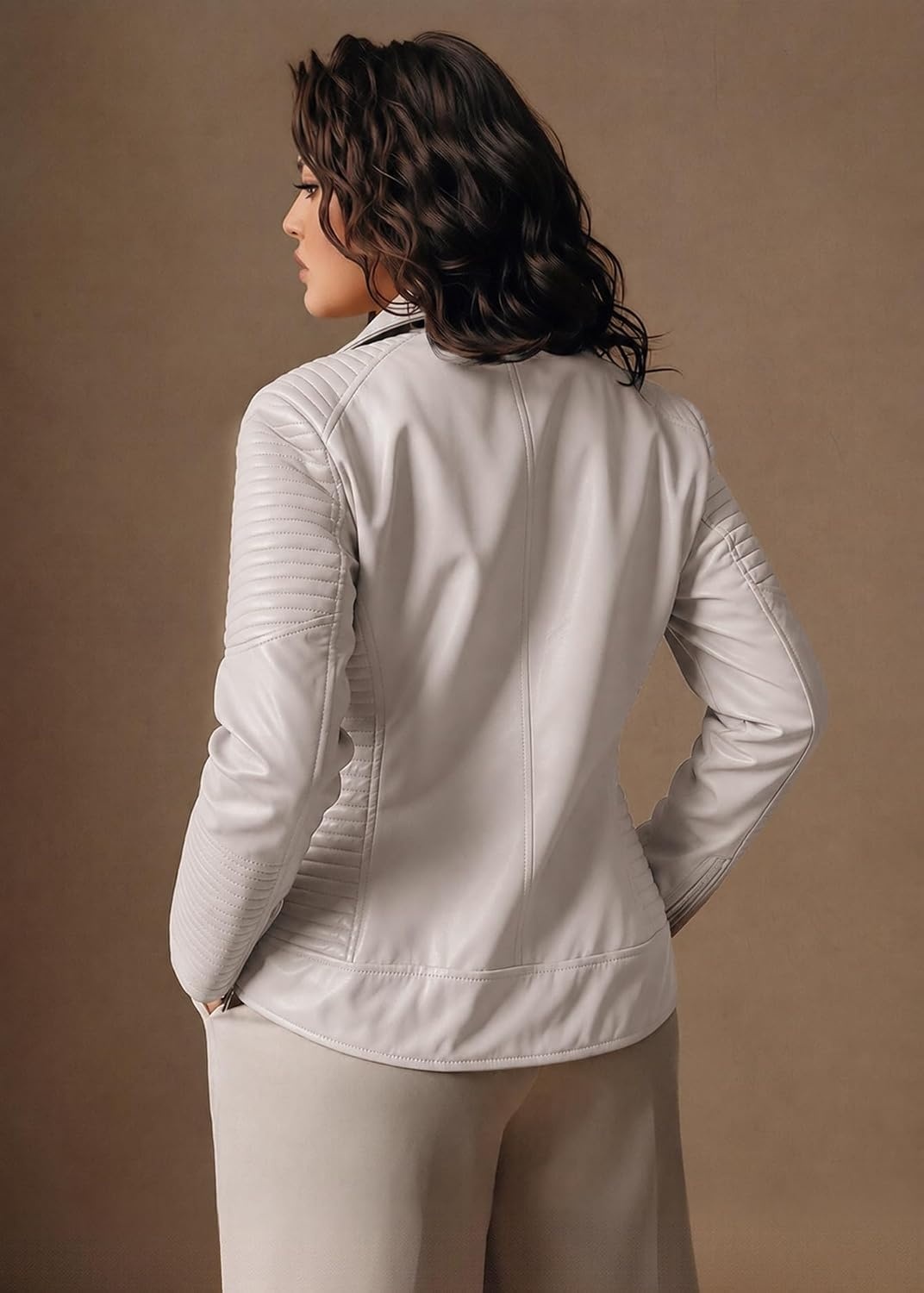 image:imageWomens Plus Size Faux Leather Zip Up Moto Jacket Fashion Coats 1X5X Geschallino Spring Fall OutfitsStand CollarLapelGoing Out Concert Party Clothesfor Commute Travel and Daily StreetwearBeige Pu Jacket