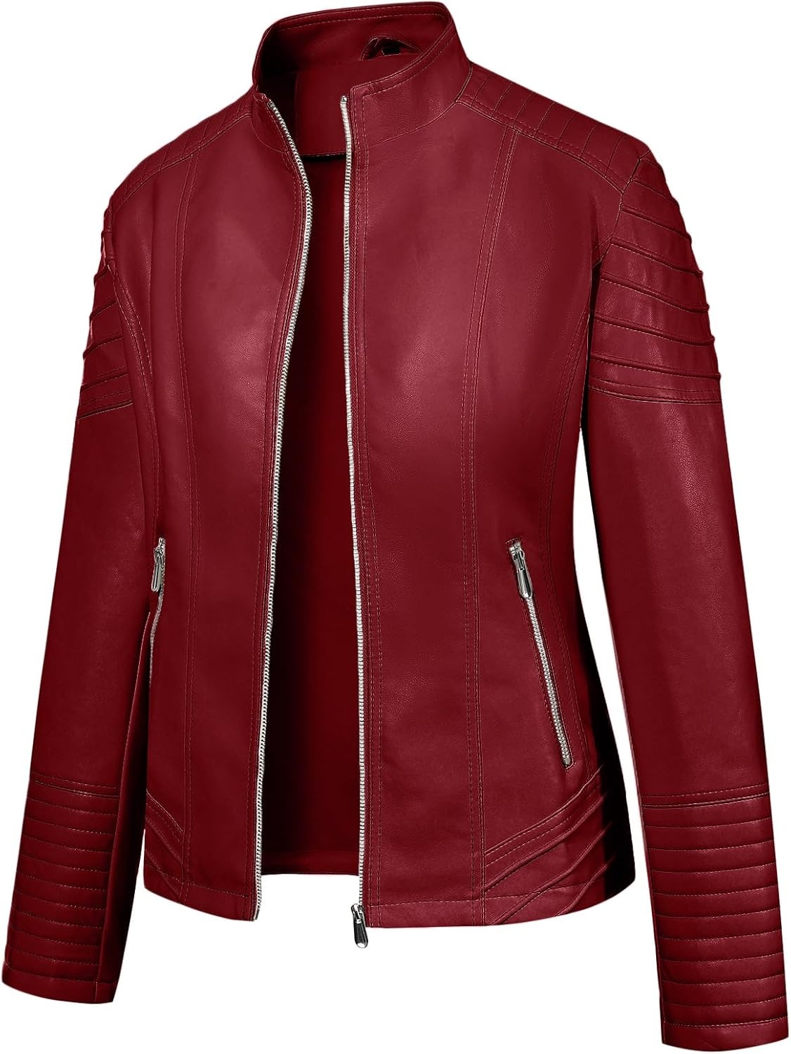 image:imageWomens Plus Size Faux Leather Zip Up Moto Jacket Fashion Coats 1X5X Geschallino Spring Fall OutfitsStand CollarLapelGoing Out Concert Party Clothesfor Commute Travel and Daily StreetwearRed