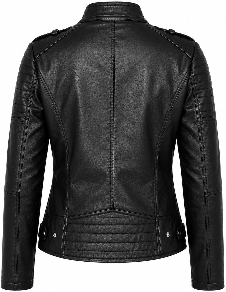 image:imageWomens Vegan Faux Leather Lighweight Biker JacketBlack