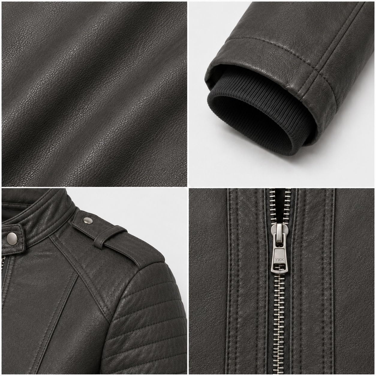 image:imageWomens Vegan Faux Leather Lighweight Biker JacketCharcoal