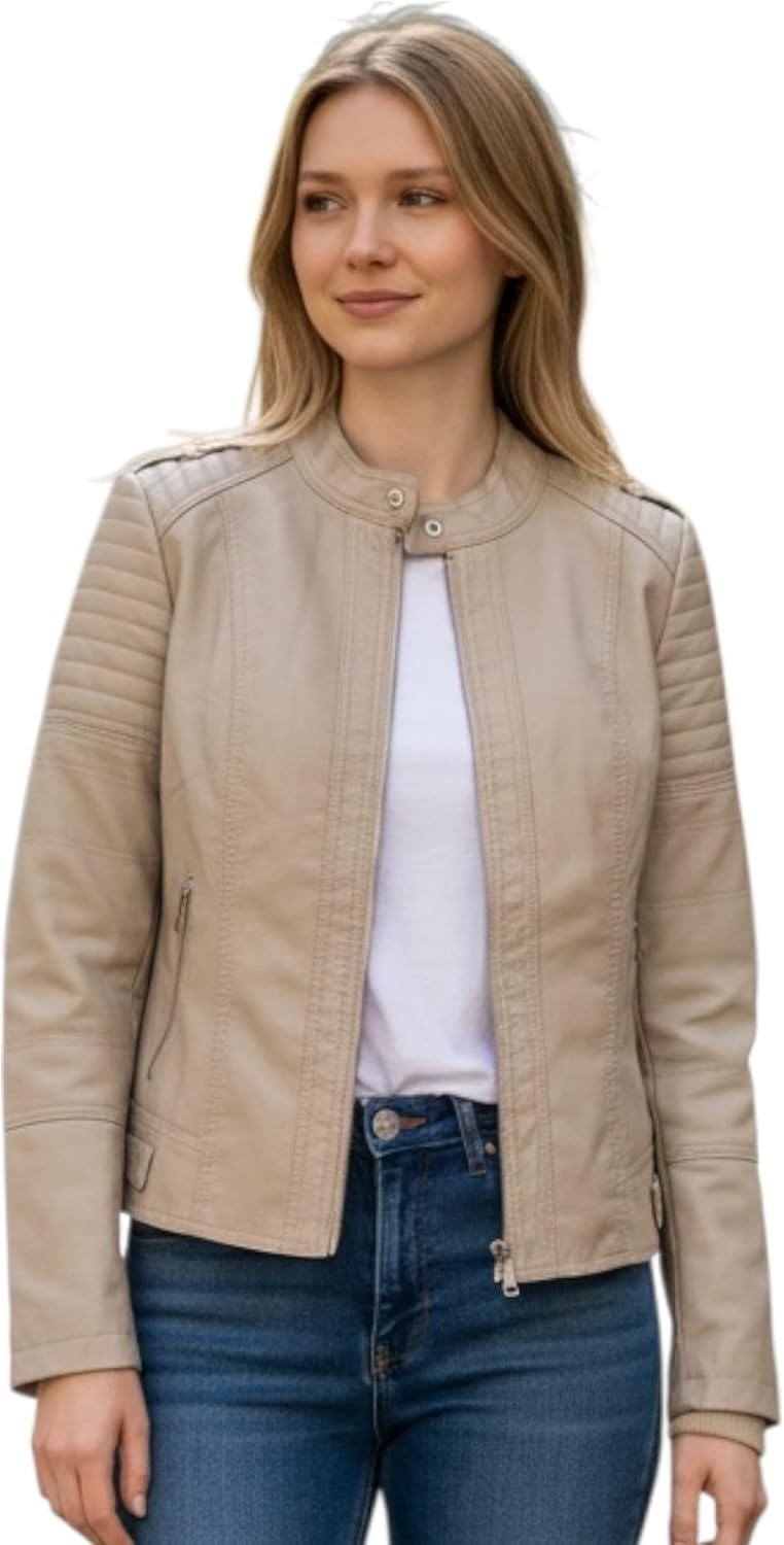 image:imageWomens Vegan Faux Leather Lighweight Biker JacketCharcoal
