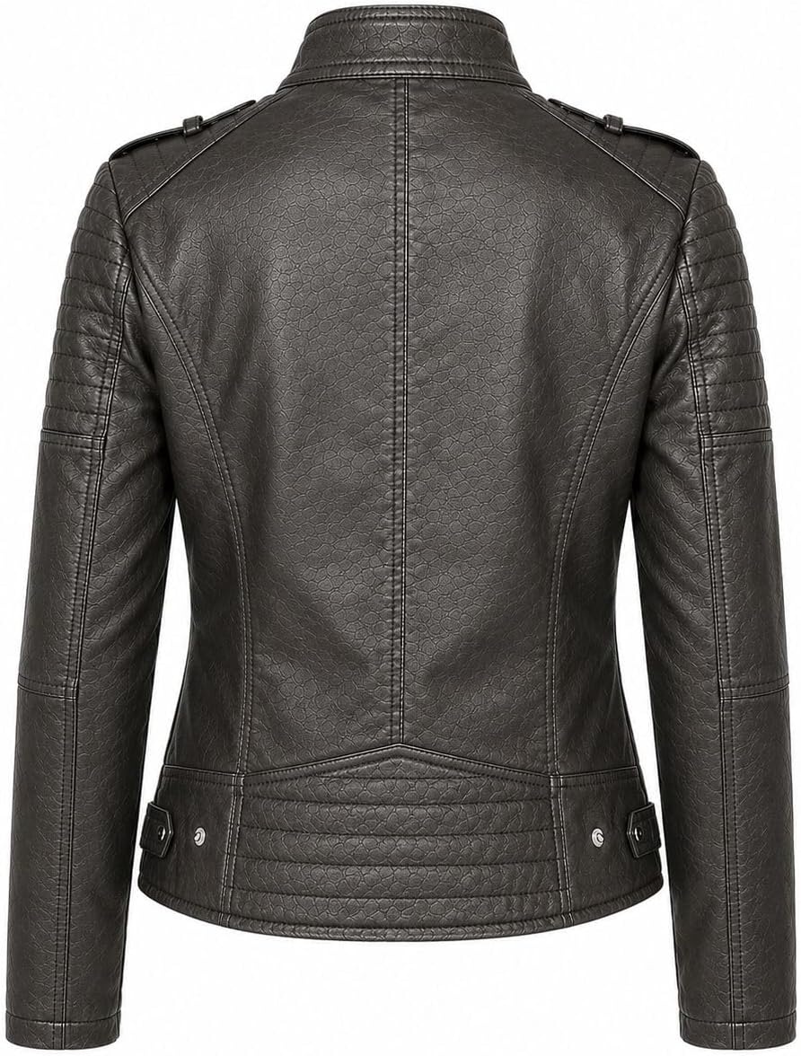 image:imageWomens Vegan Faux Leather Lighweight Biker JacketCharcoal