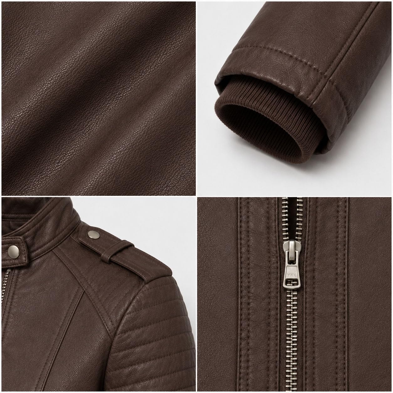 image:imageWomens Vegan Faux Leather Lighweight Biker JacketChocolate