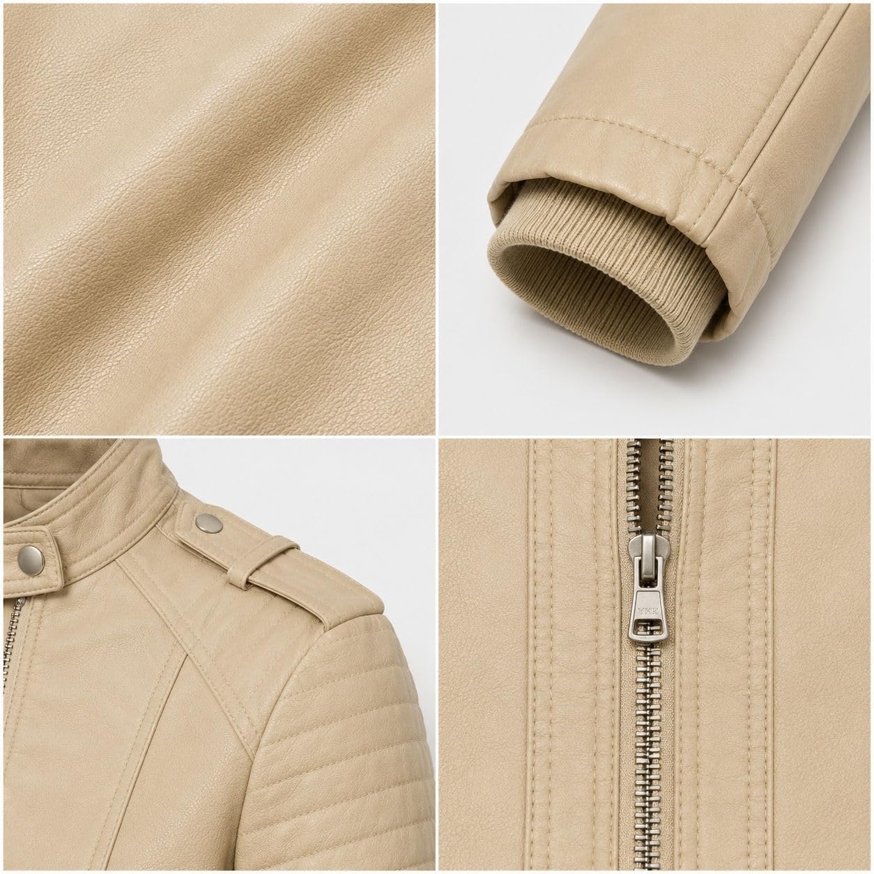 image:imageWomens Vegan Faux Leather Lighweight Biker JacketSand
