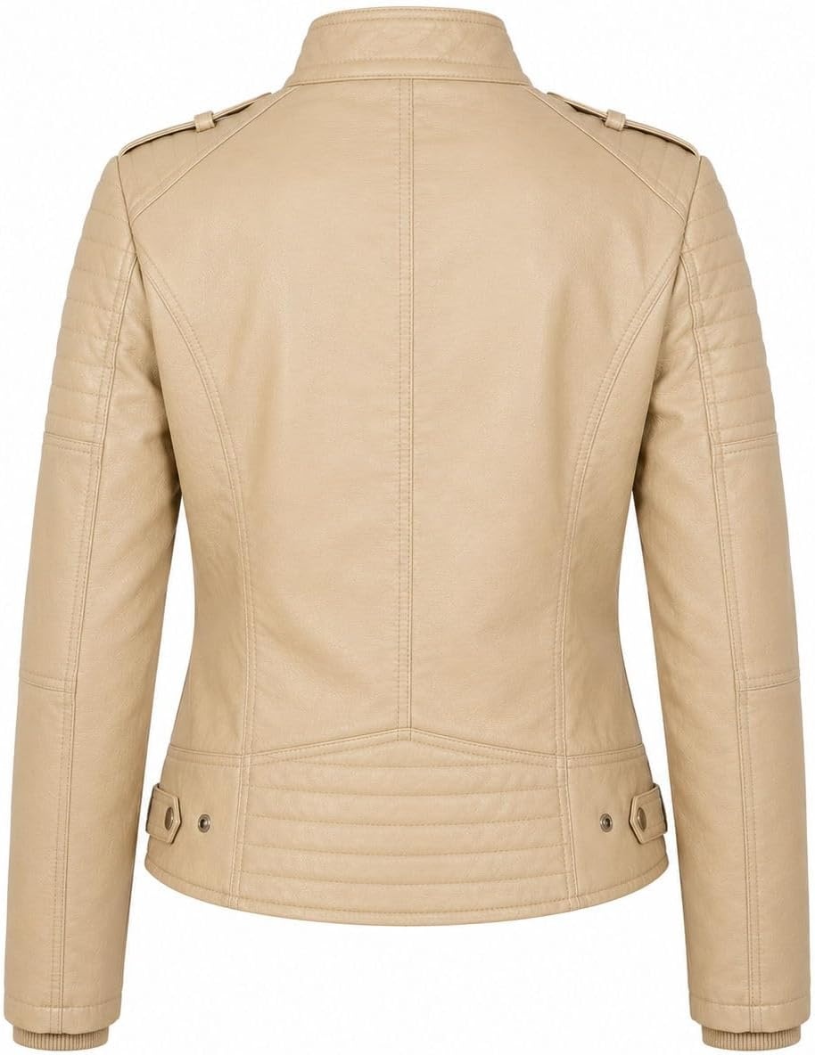 image:imageWomens Vegan Faux Leather Lighweight Biker JacketSand