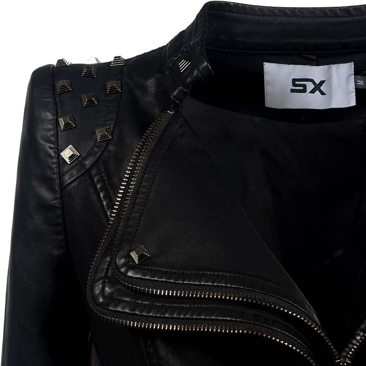 image:imageWomens classic Lapel punk rivet leather jacket personality fashion sexy dovetail Motorcycle casual coatPublack