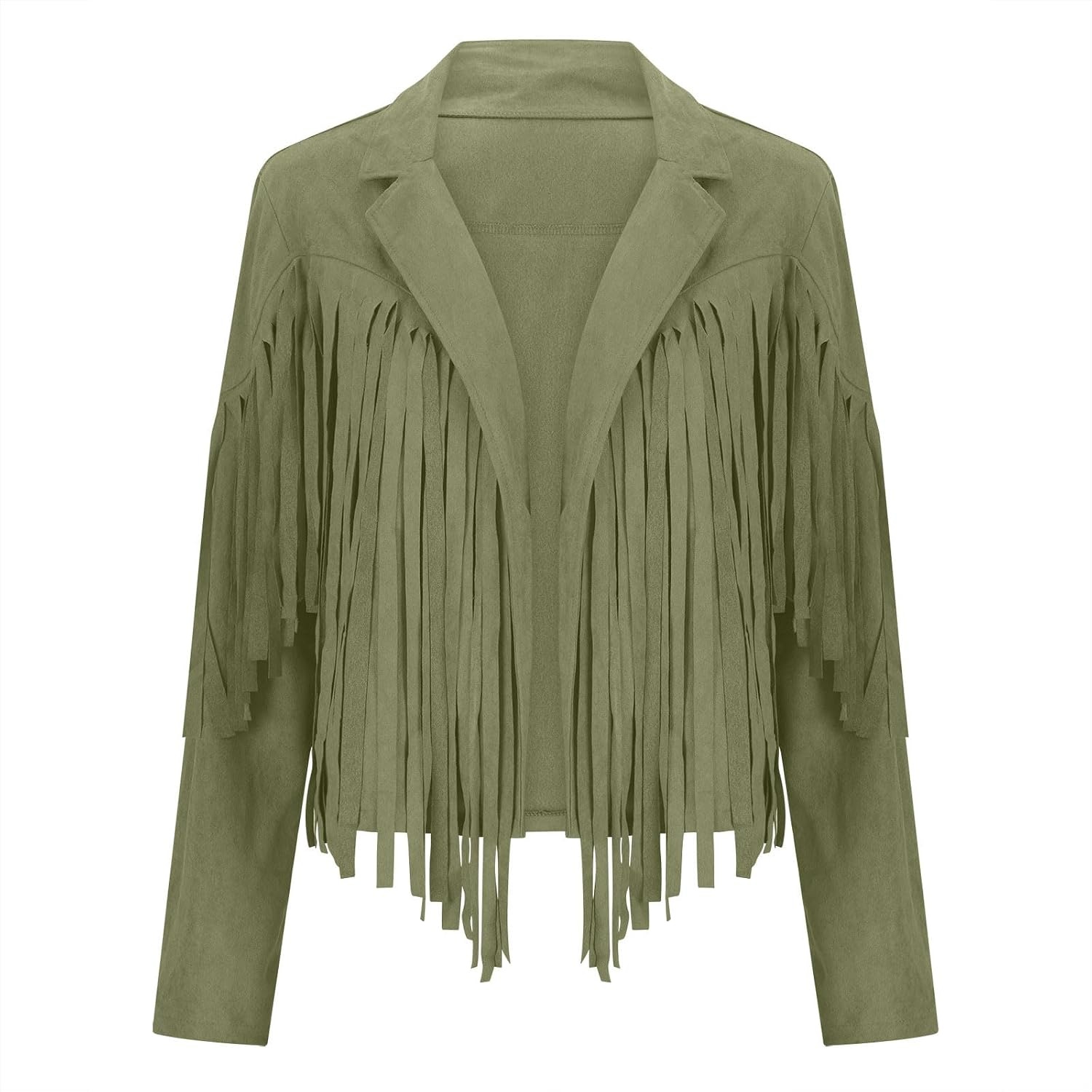 image:imageYMADREIG Womens Fringe Jacket Faux Suede Leather Jackets Tassel Motorcycle Cowgirl Outfits Fall Fashion Western Crop JacketA01army Green