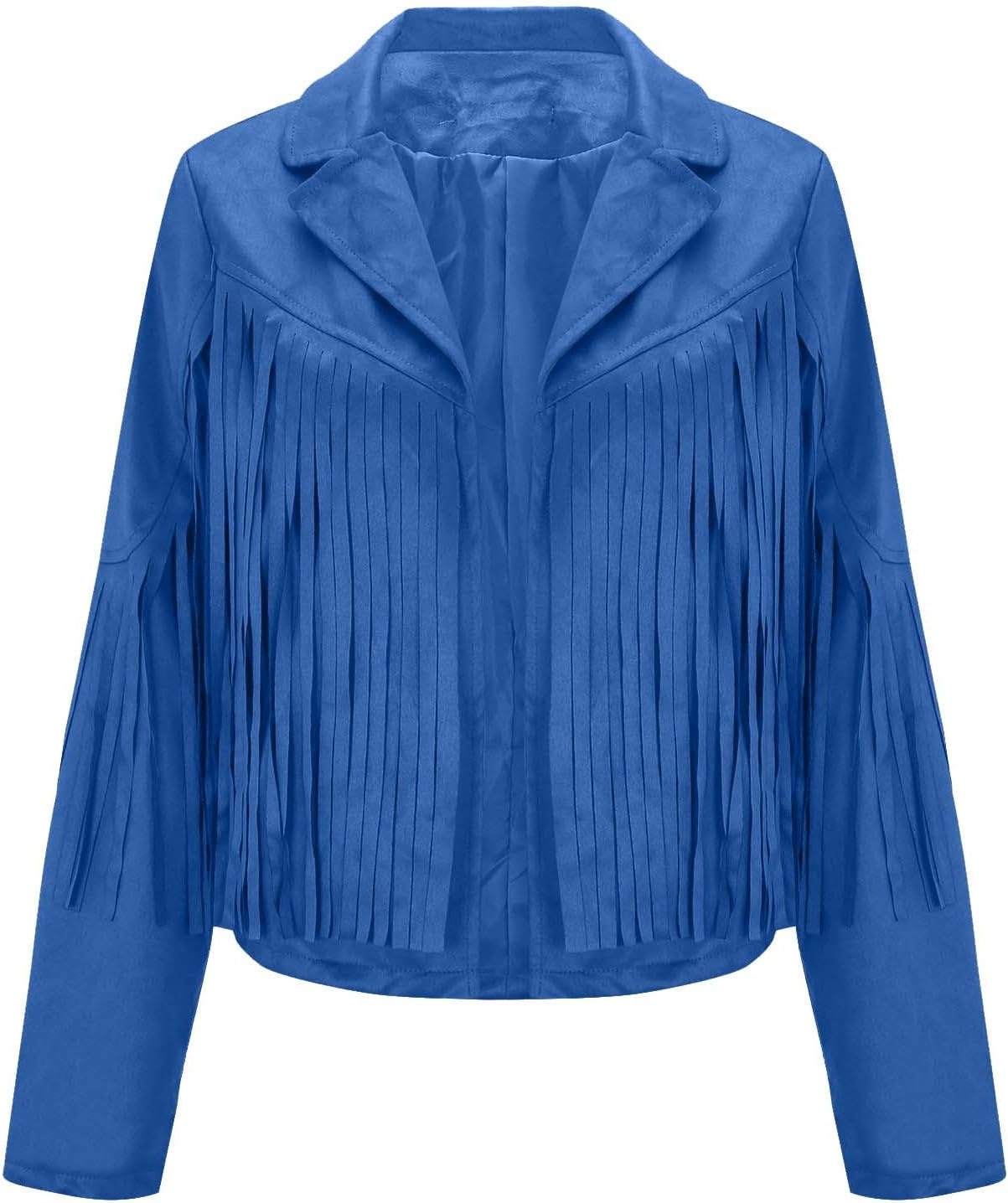 image:imageYMADREIG Womens Fringe Jacket Faux Suede Leather Jackets Tassel Motorcycle Cowgirl Outfits Fall Fashion Western Crop JacketA02blue