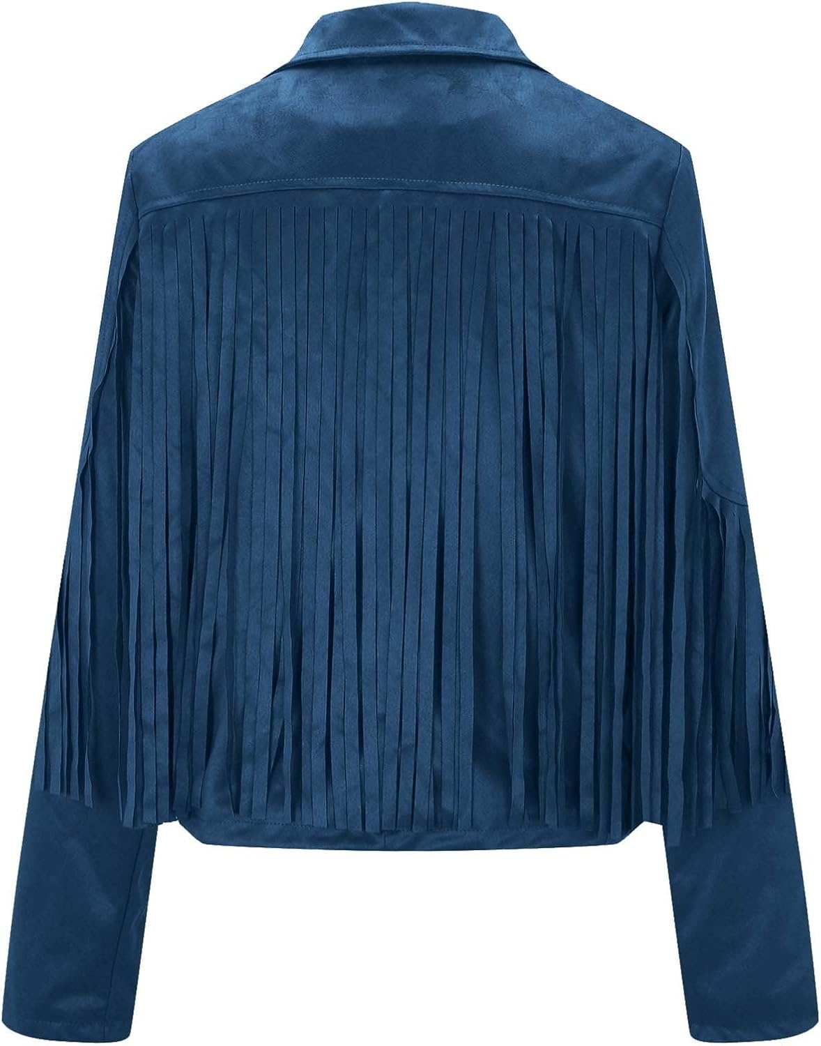 image:imageYMADREIG Womens Fringe Jacket Faux Suede Leather Jackets Tassel Motorcycle Cowgirl Outfits Fall Fashion Western Crop JacketA02dark Blue