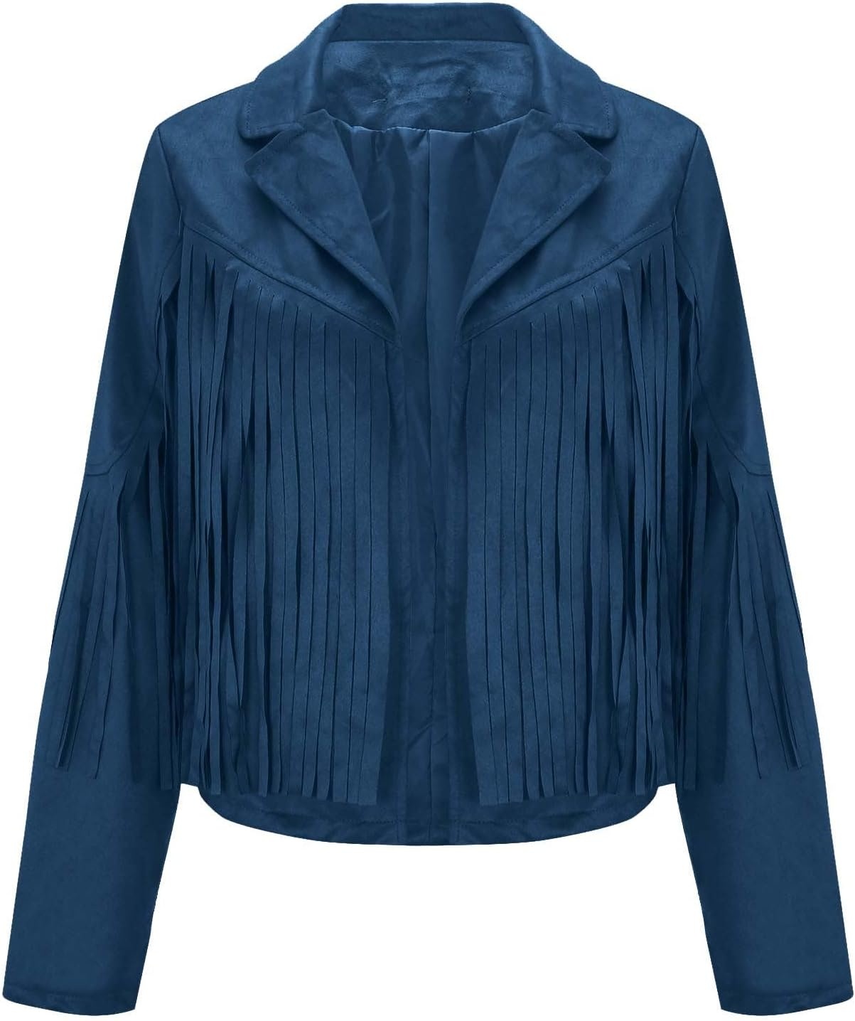 image:imageYMADREIG Womens Fringe Jacket Faux Suede Leather Jackets Tassel Motorcycle Cowgirl Outfits Fall Fashion Western Crop JacketA02dark Blue