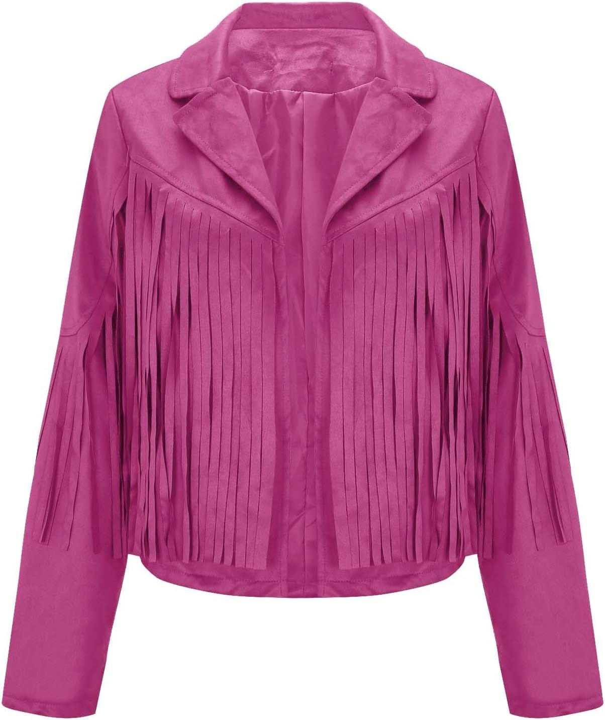 image:imageYMADREIG Womens Fringe Jacket Faux Suede Leather Jackets Tassel Motorcycle Cowgirl Outfits Fall Fashion Western Crop JacketA02hot Pink