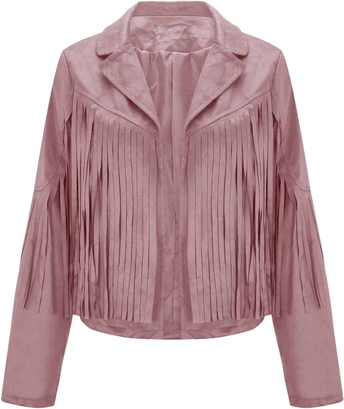 image:imageYMADREIG Womens Fringe Jacket Faux Suede Leather Jackets Tassel Motorcycle Cowgirl Outfits Fall Fashion Western Crop JacketA02pink