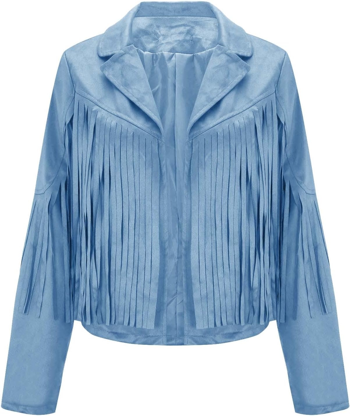 image:imageYMADREIG Womens Fringe Jacket Faux Suede Leather Jackets Tassel Motorcycle Cowgirl Outfits Fall Fashion Western Crop JacketA03light Blue