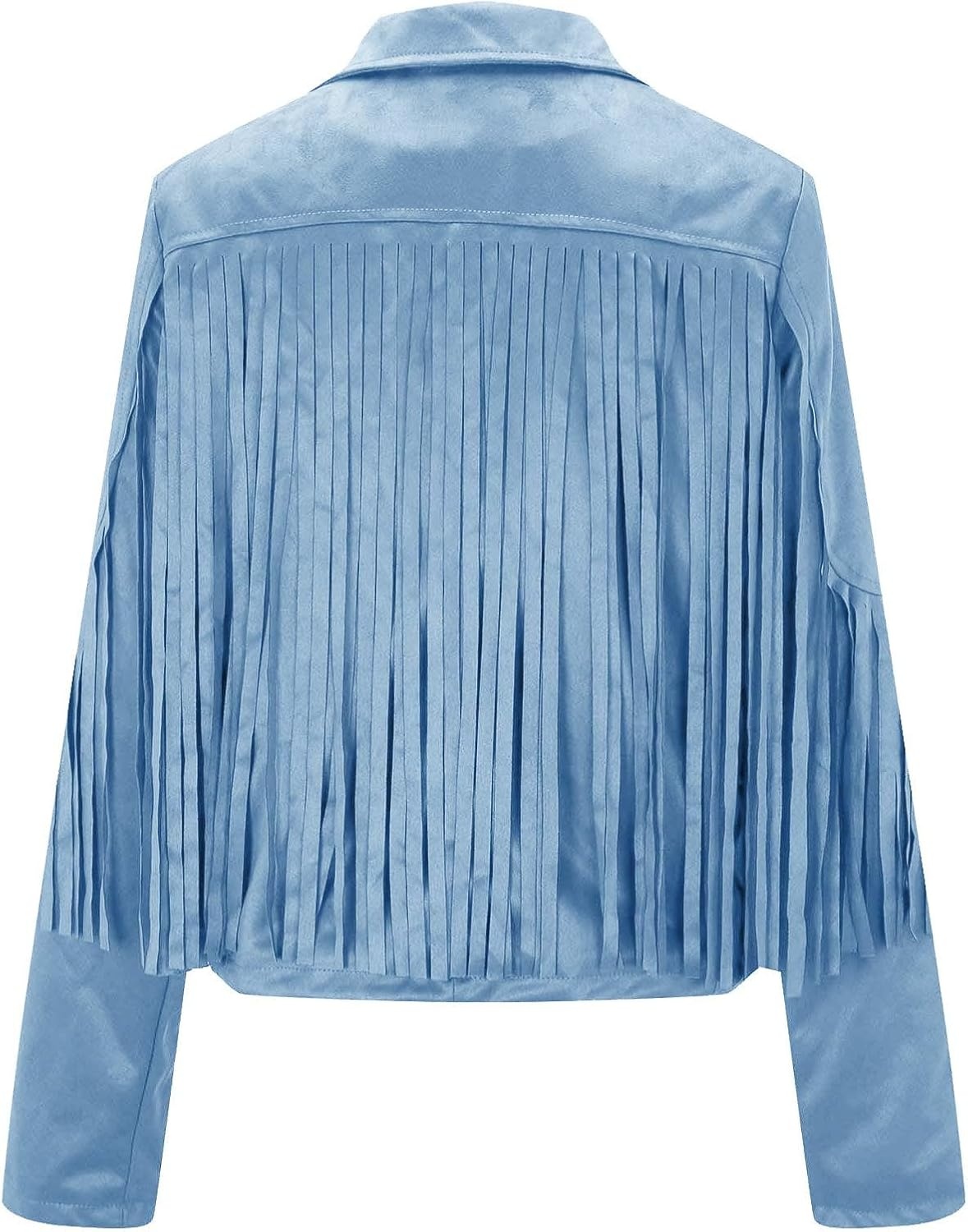 image:imageYMADREIG Womens Fringe Jacket Faux Suede Leather Jackets Tassel Motorcycle Cowgirl Outfits Fall Fashion Western Crop JacketA03light Blue