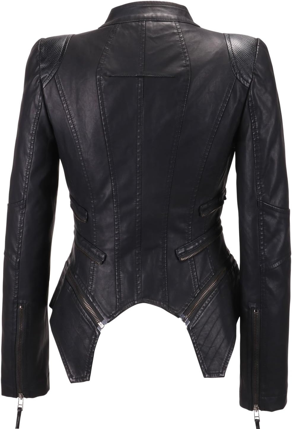 image:imagechouyatou Womens Fashion Studded Perfectly Shaping Faux Leather Biker JacketNewblack