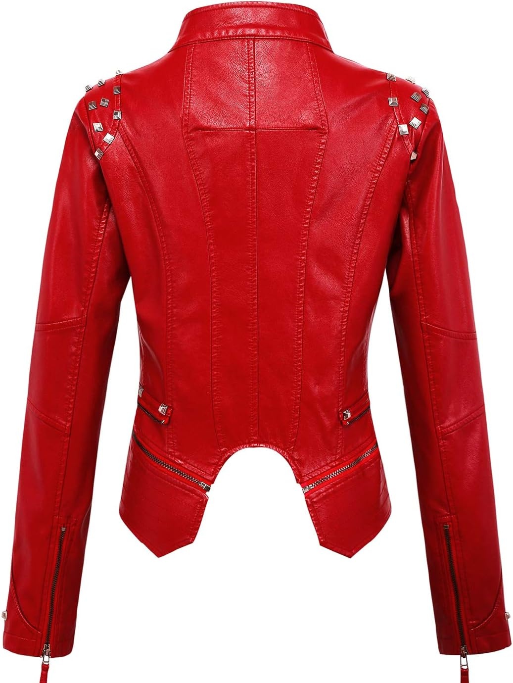 image:imagechouyatou Womens Fashion Studded Perfectly Shaping Faux Leather Biker JacketRed