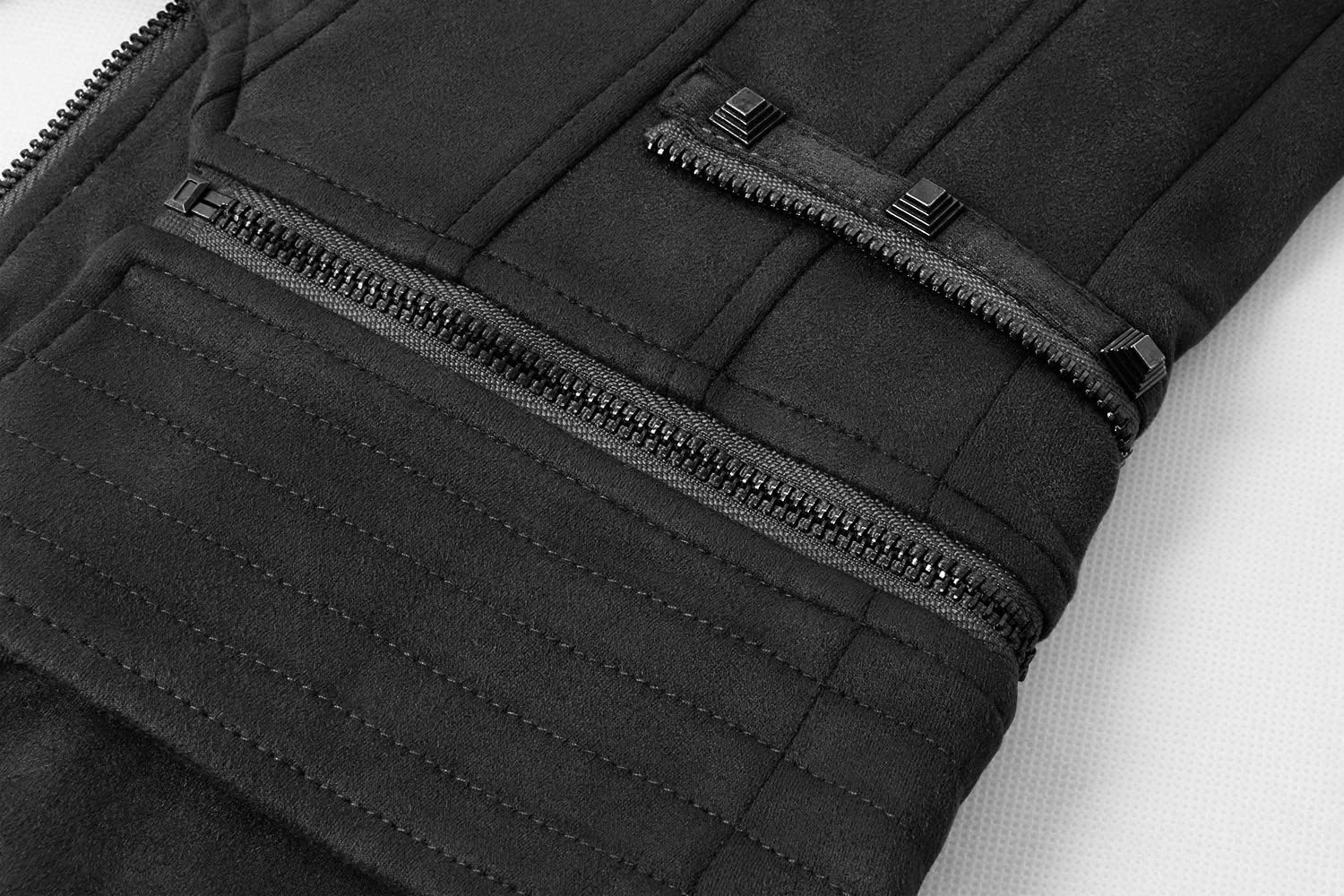 image:imagechouyatou Womens Fashion Studded Perfectly Shaping Faux Leather Biker JacketSuede Black
