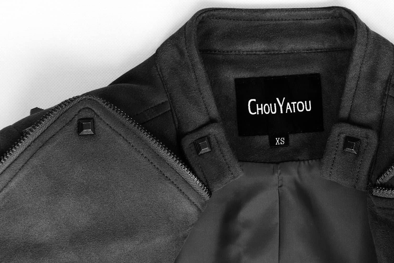 image:imagechouyatou Womens Fashion Studded Perfectly Shaping Faux Leather Biker JacketSuede Black