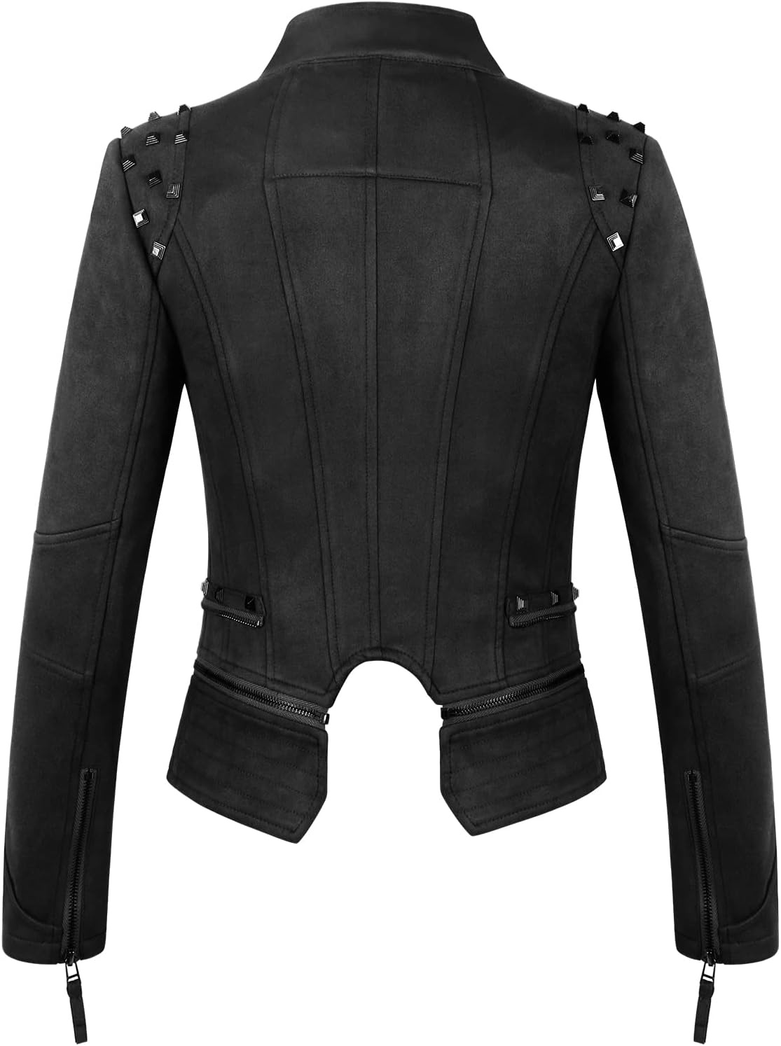 image:imagechouyatou Womens Fashion Studded Perfectly Shaping Faux Leather Biker JacketSuede Black
