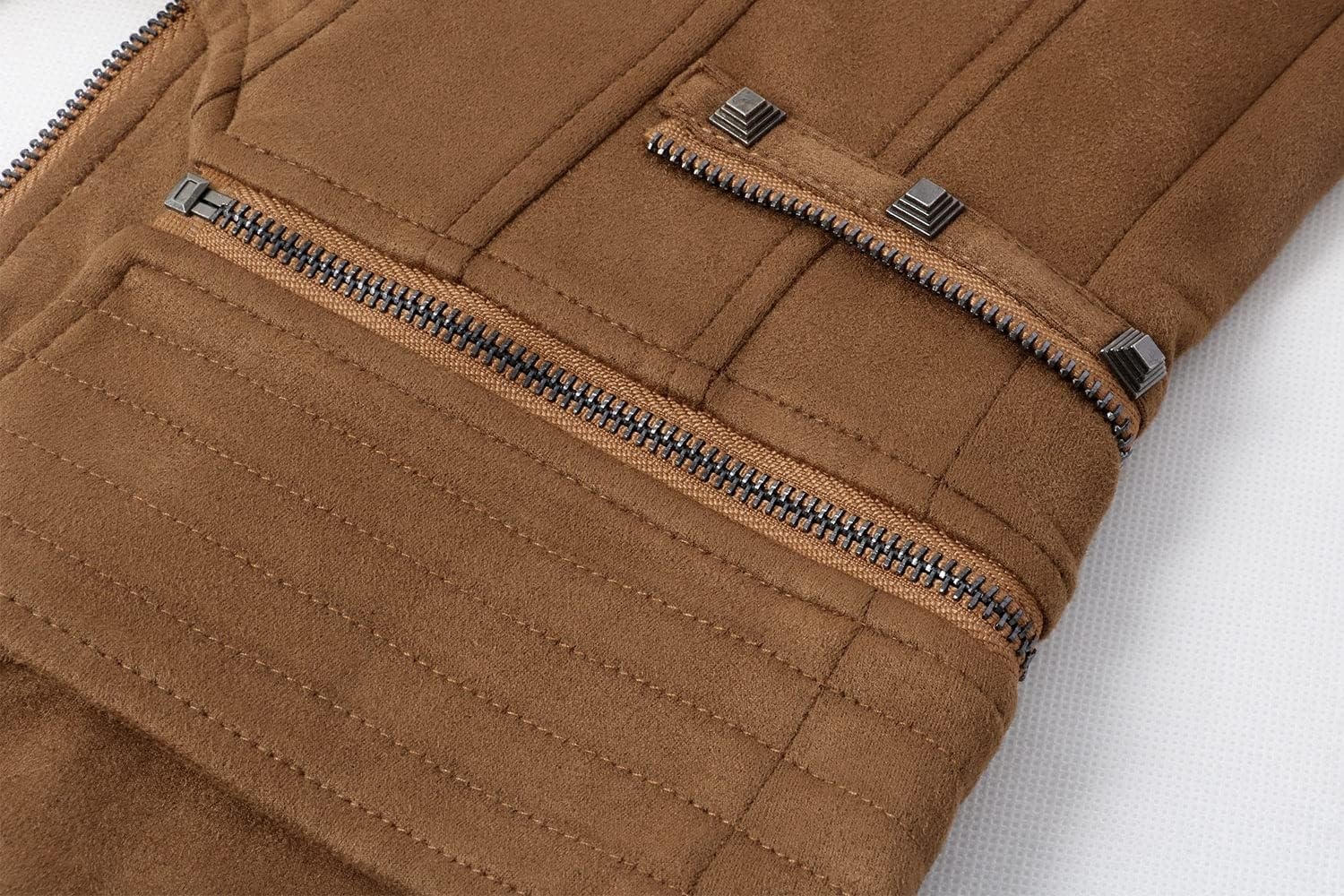 image:imagechouyatou Womens Fashion Studded Perfectly Shaping Faux Leather Biker JacketSuede Brown