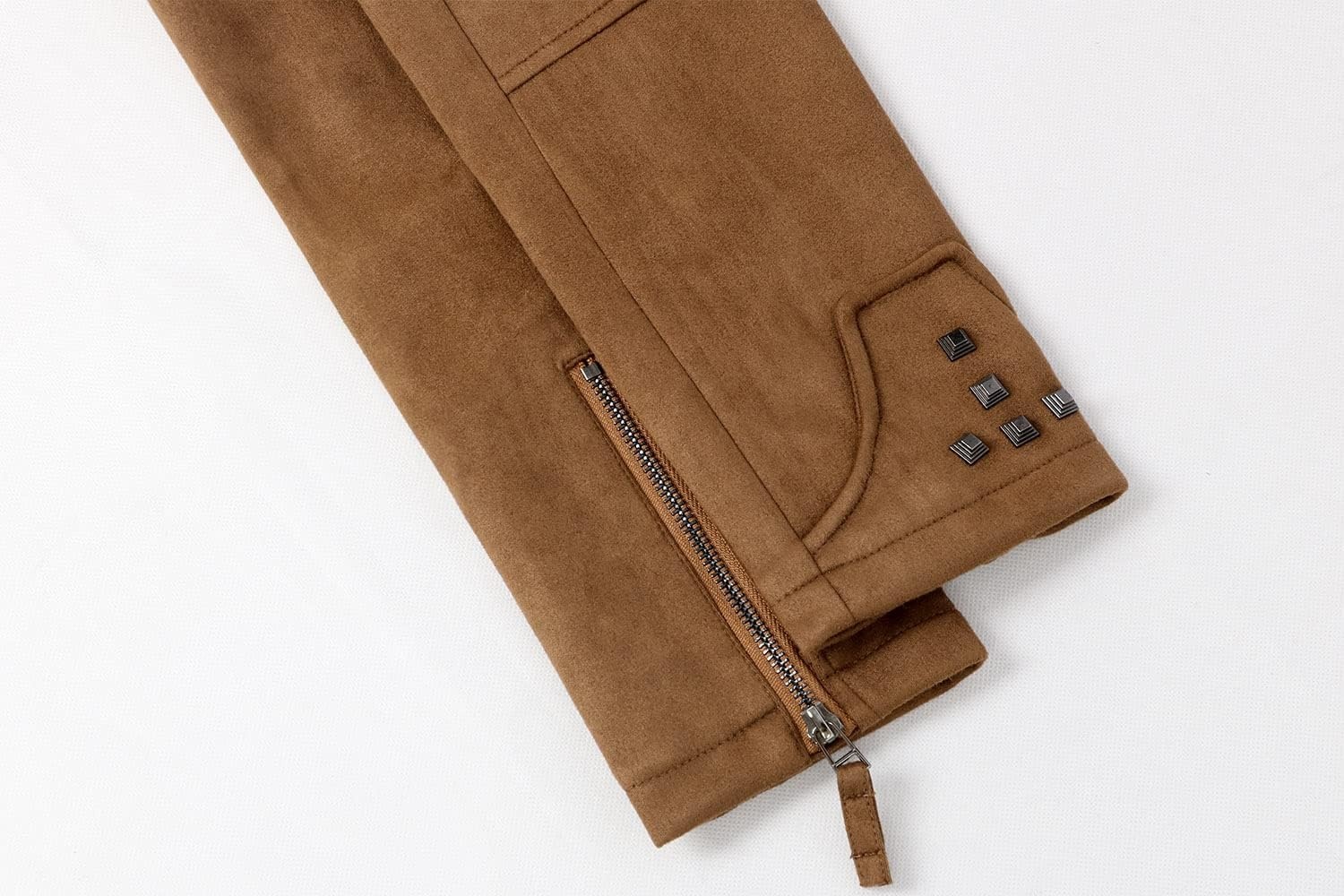 image:imagechouyatou Womens Fashion Studded Perfectly Shaping Faux Leather Biker JacketSuede Brown