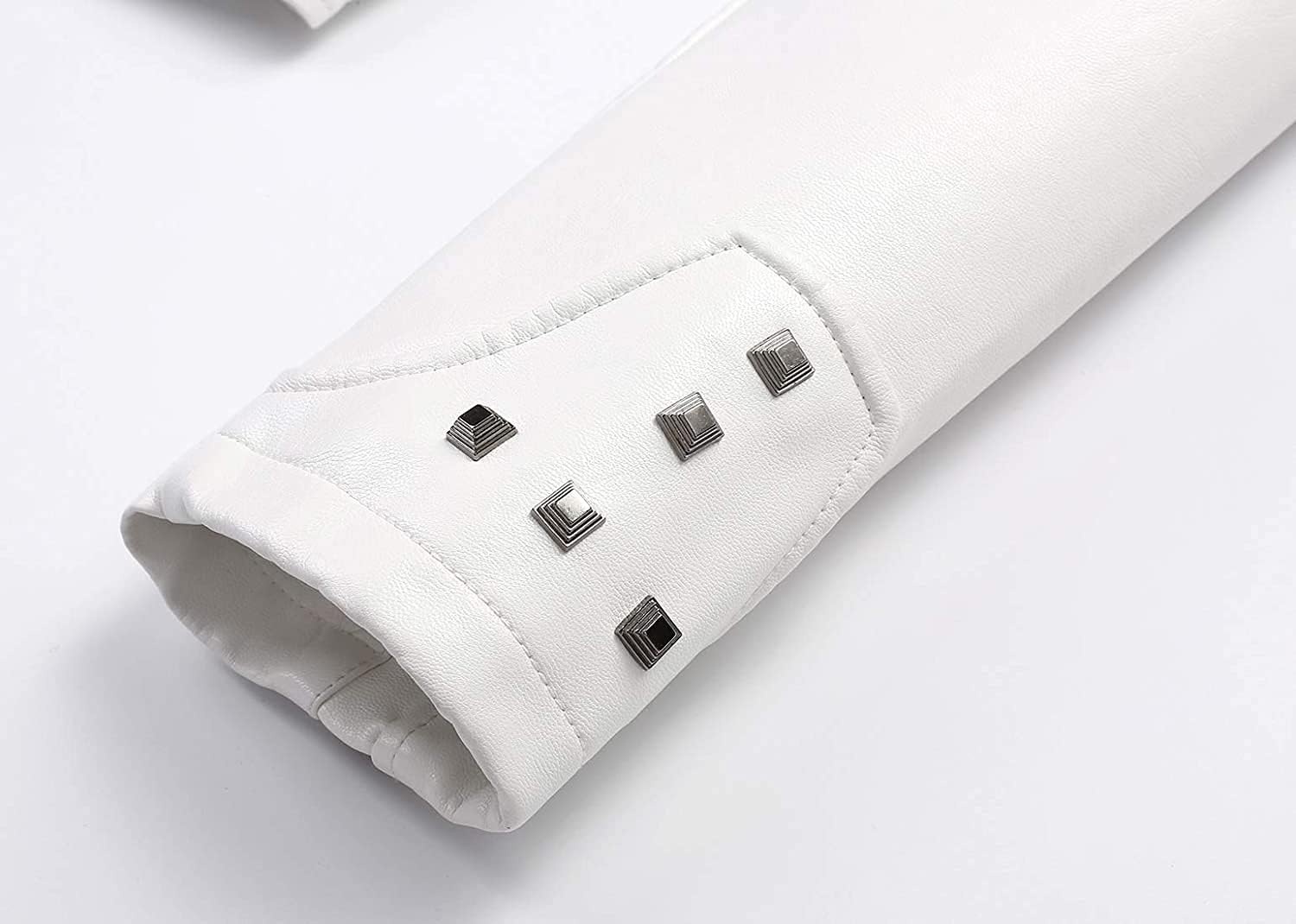 image:imagechouyatou Womens Fashion Studded Perfectly Shaping Faux Leather Biker JacketWhite
