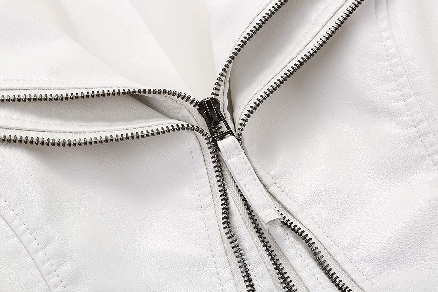 image:imagechouyatou Womens Fashion Studded Perfectly Shaping Faux Leather Biker JacketWhite